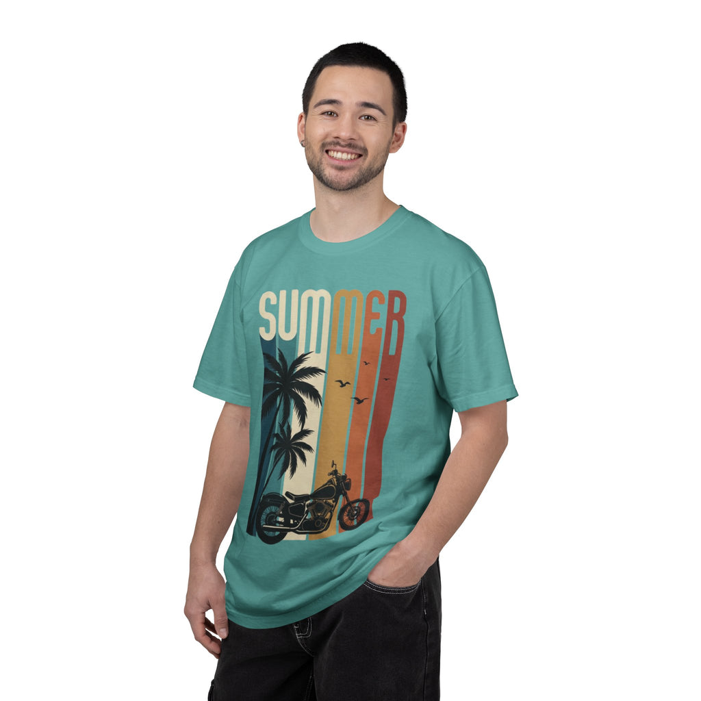 Summer Motorcycle Tee — Retro Palm Tree Beach Graphic T-Shirt