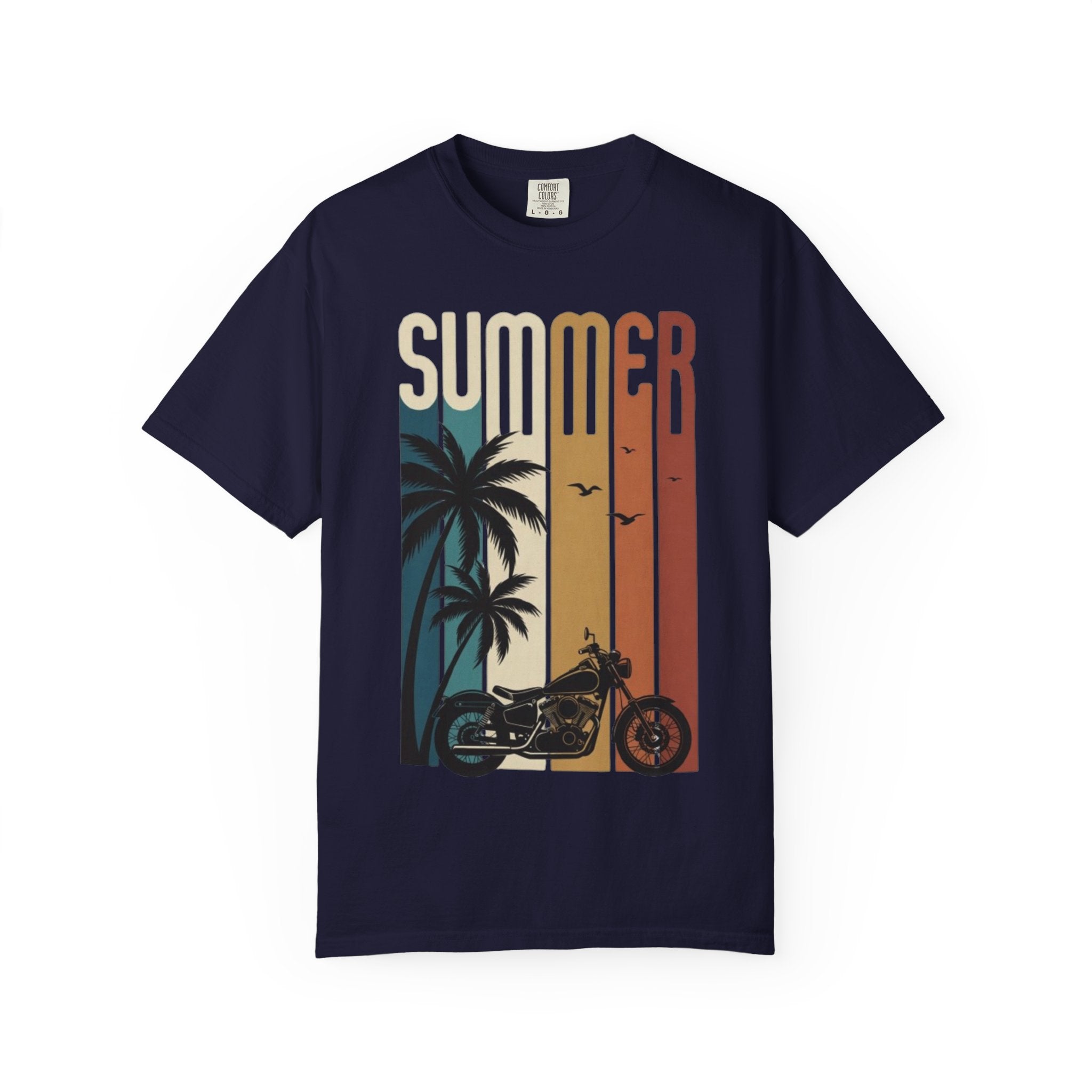 Summer Motorcycle Tee — Retro Palm Tree Beach Graphic T-Shirt