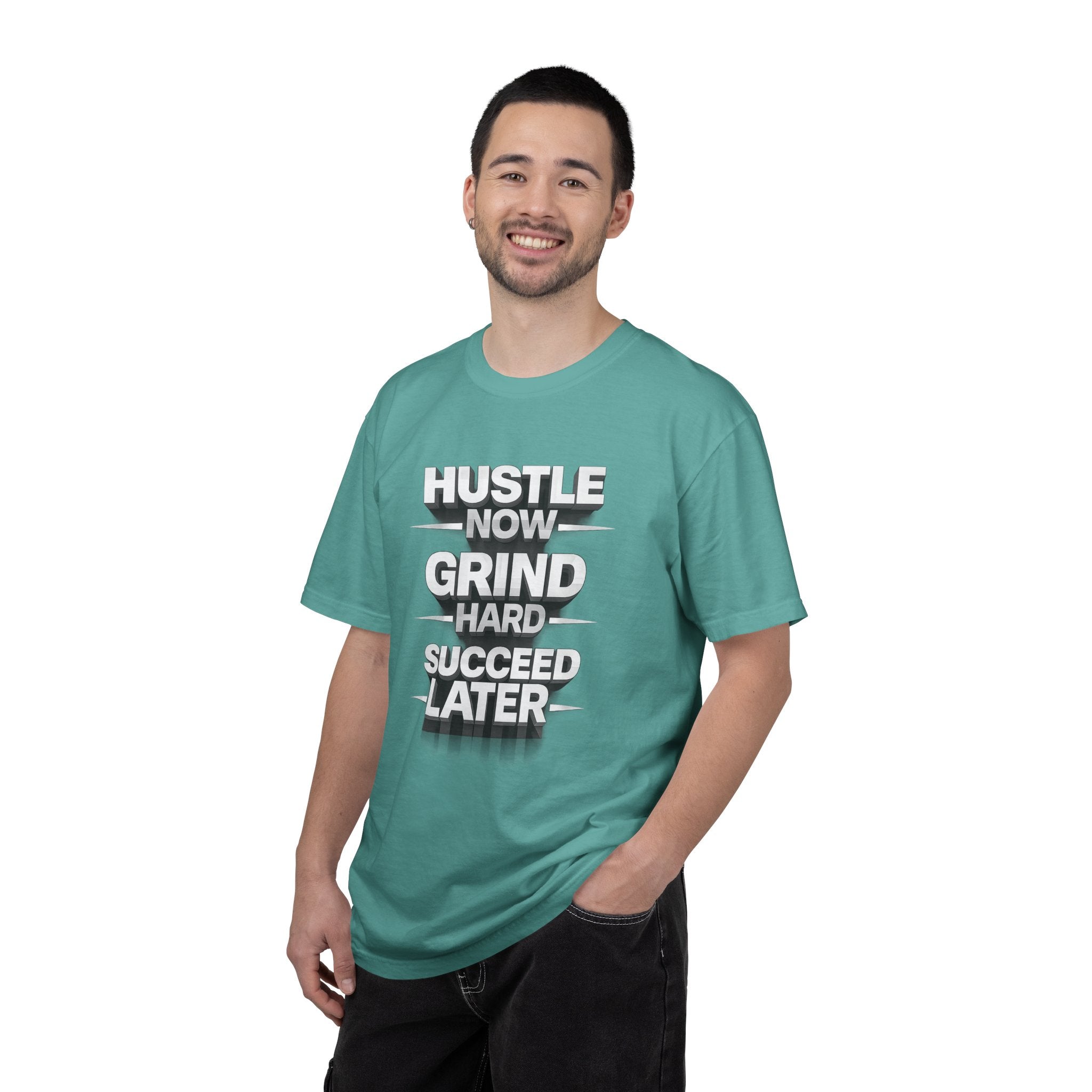 Motivational Hustle T‑Shirt — “Hustle Now, Grind Hard, Succeed Later”