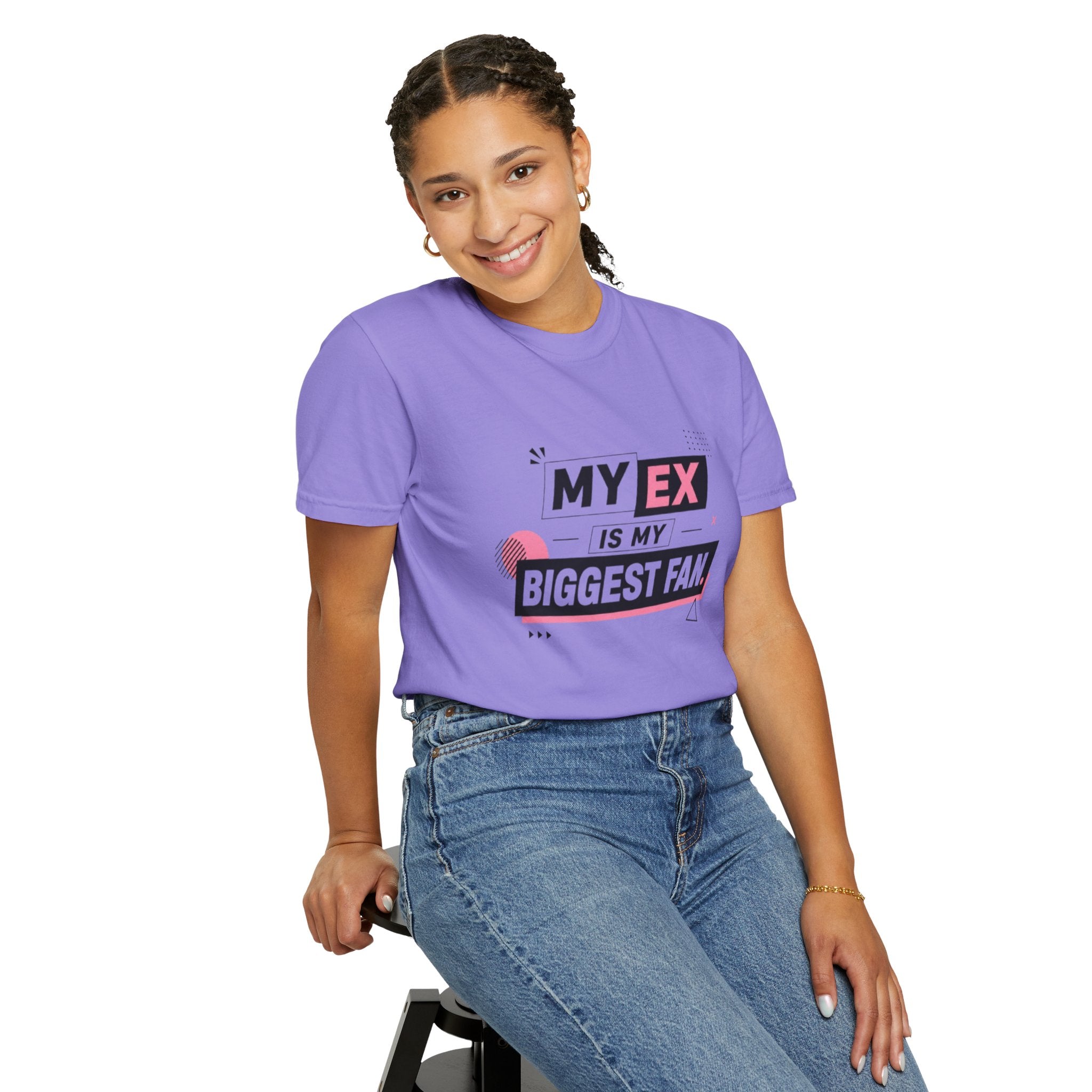 Funny Graphic T-Shirt — "My Ex Is My Biggest Fan" Retro Pink & Black