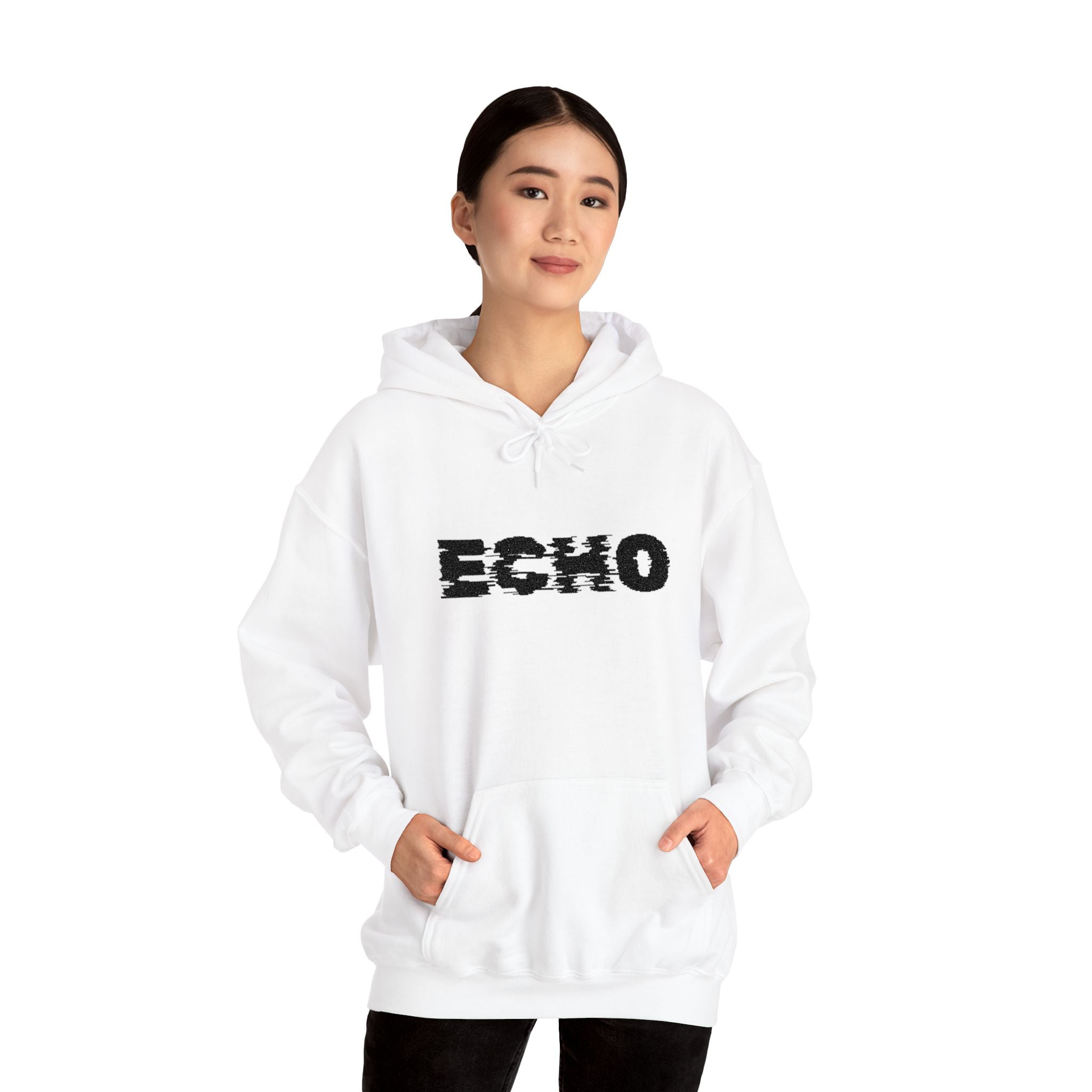 Echo Distressed Logo Hoodie — Retro Grunge Streetwear Pullover