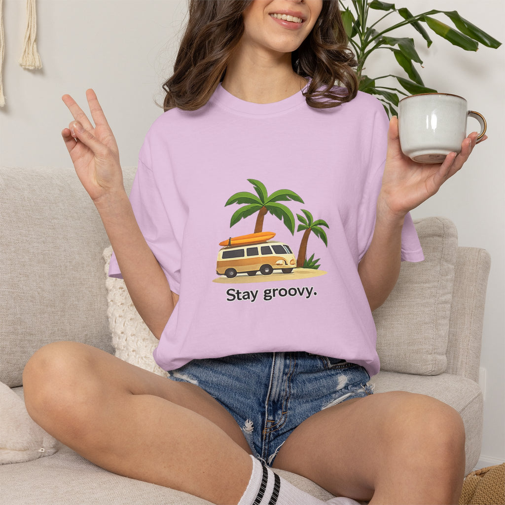 Vintage Surf Van T-Shirt – "Stay Groovy" Retro Beach Tee
