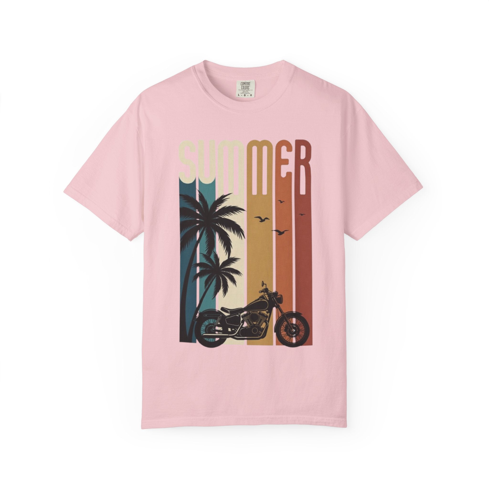 Summer Motorcycle Tee — Retro Palm Tree Beach Graphic T-Shirt