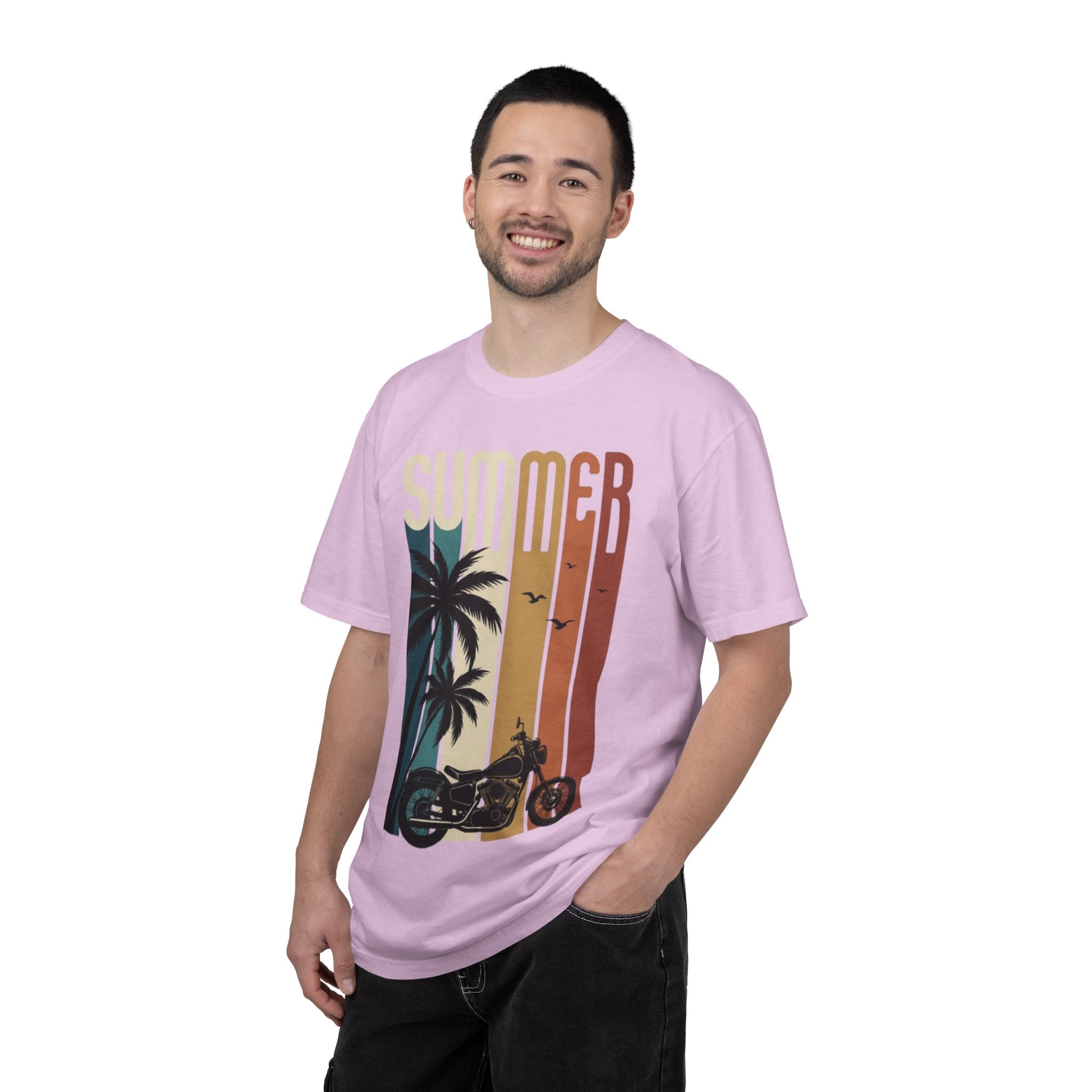 Summer Motorcycle Tee — Retro Palm Tree Beach Graphic T-Shirt