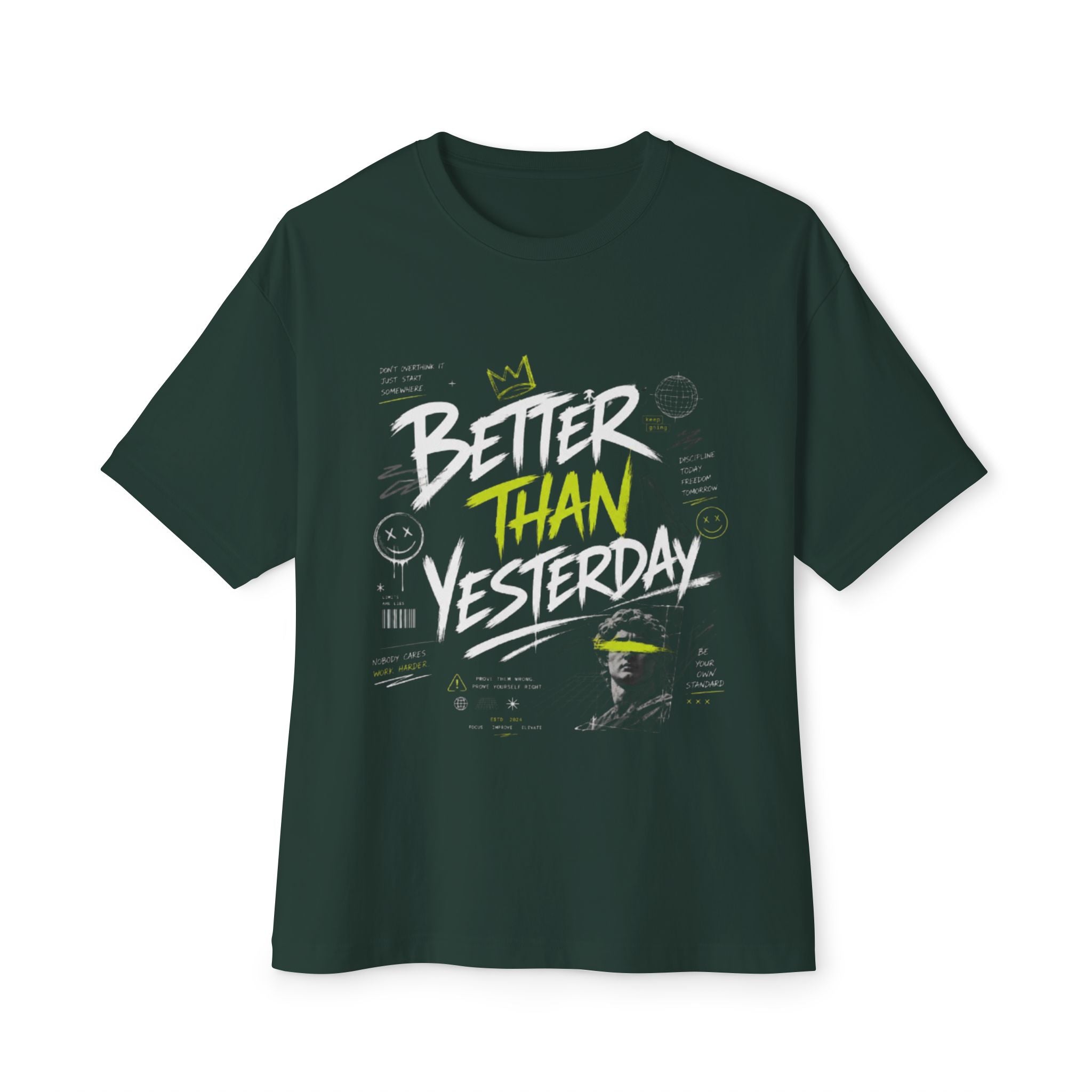 Better Than Yesterday Graphic Tee — Motivational Oversized Boxy T‑Shirt
