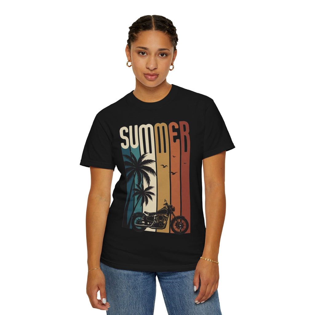 Summer Motorcycle Tee — Retro Palm Tree Beach Graphic T-Shirt