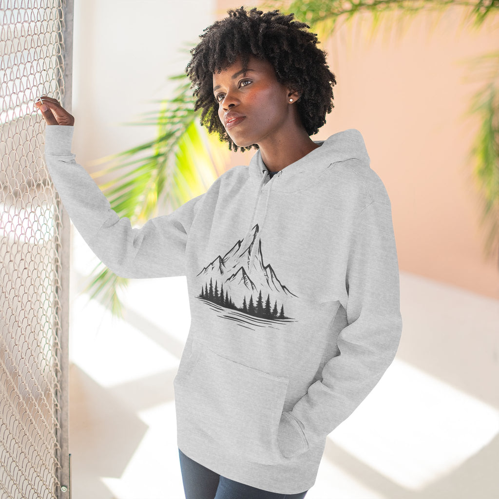 Mountain Pines Hoodie — Minimal Mountain & Forest Graphic Pullover
