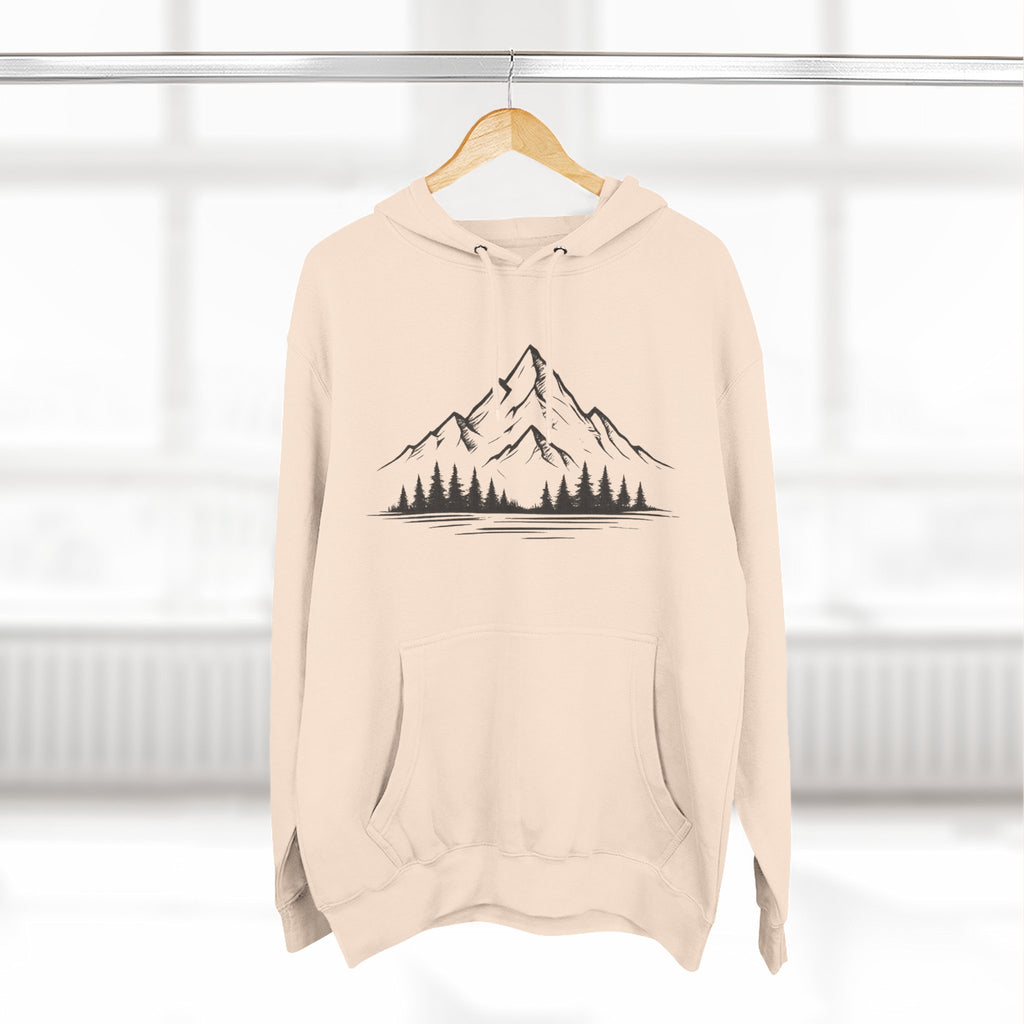 Mountain Pines Hoodie — Minimal Mountain & Forest Graphic Pullover