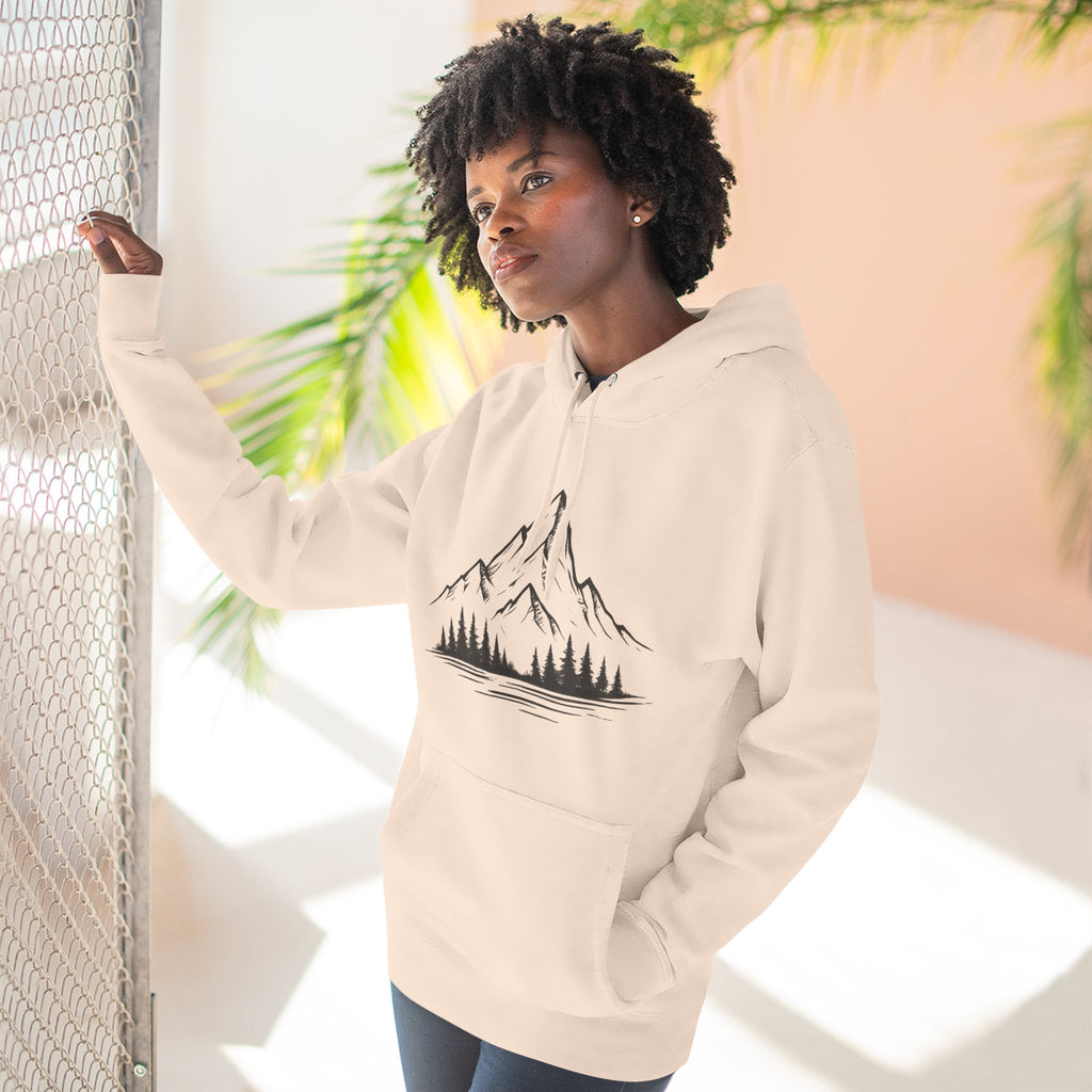Mountain Pines Hoodie — Minimal Mountain & Forest Graphic Pullover