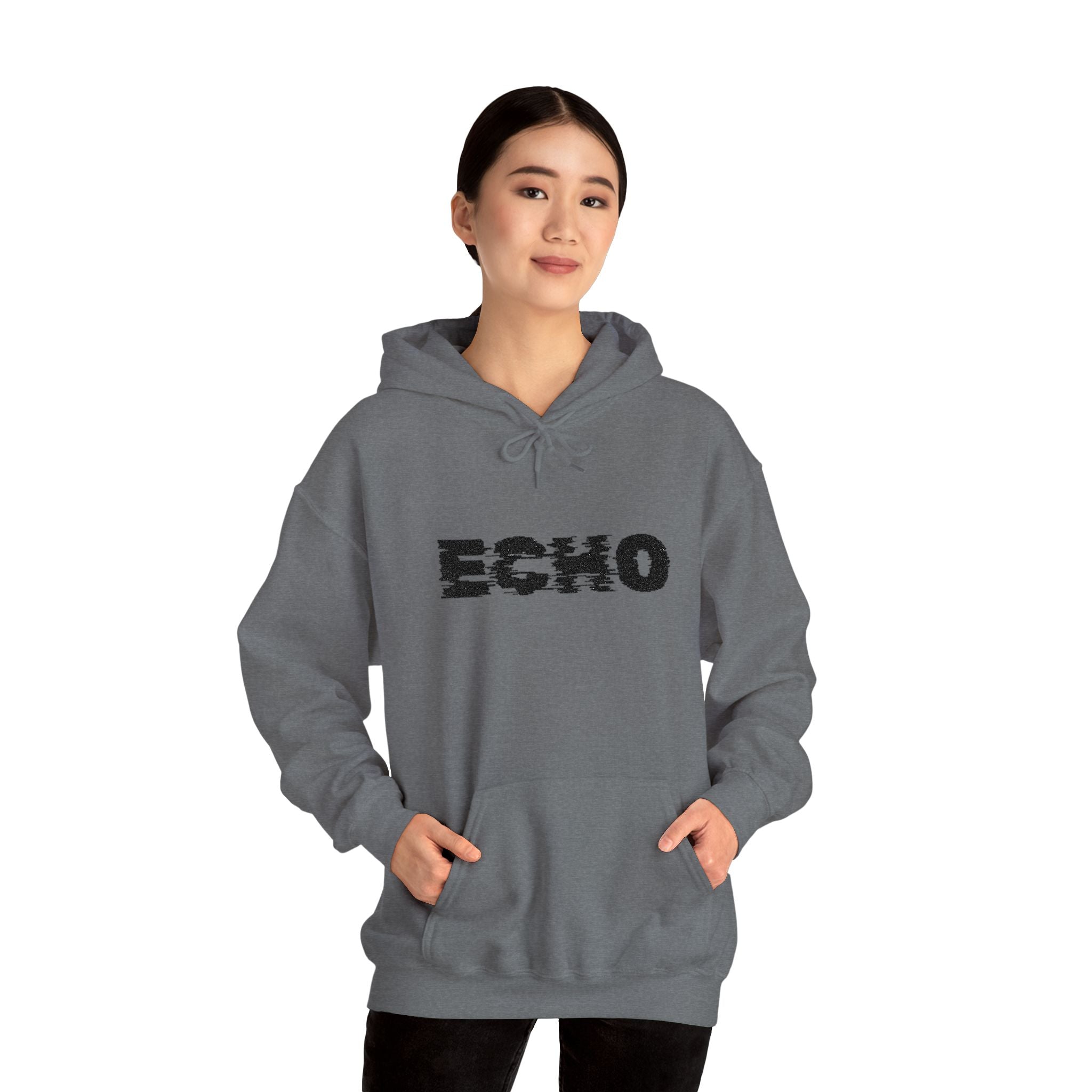Echo Distressed Logo Hoodie — Retro Grunge Streetwear Pullover