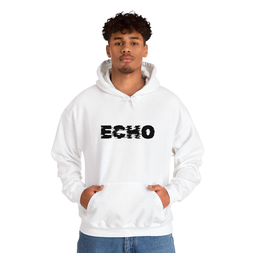 Echo Distressed Logo Hoodie — Retro Grunge Streetwear Pullover