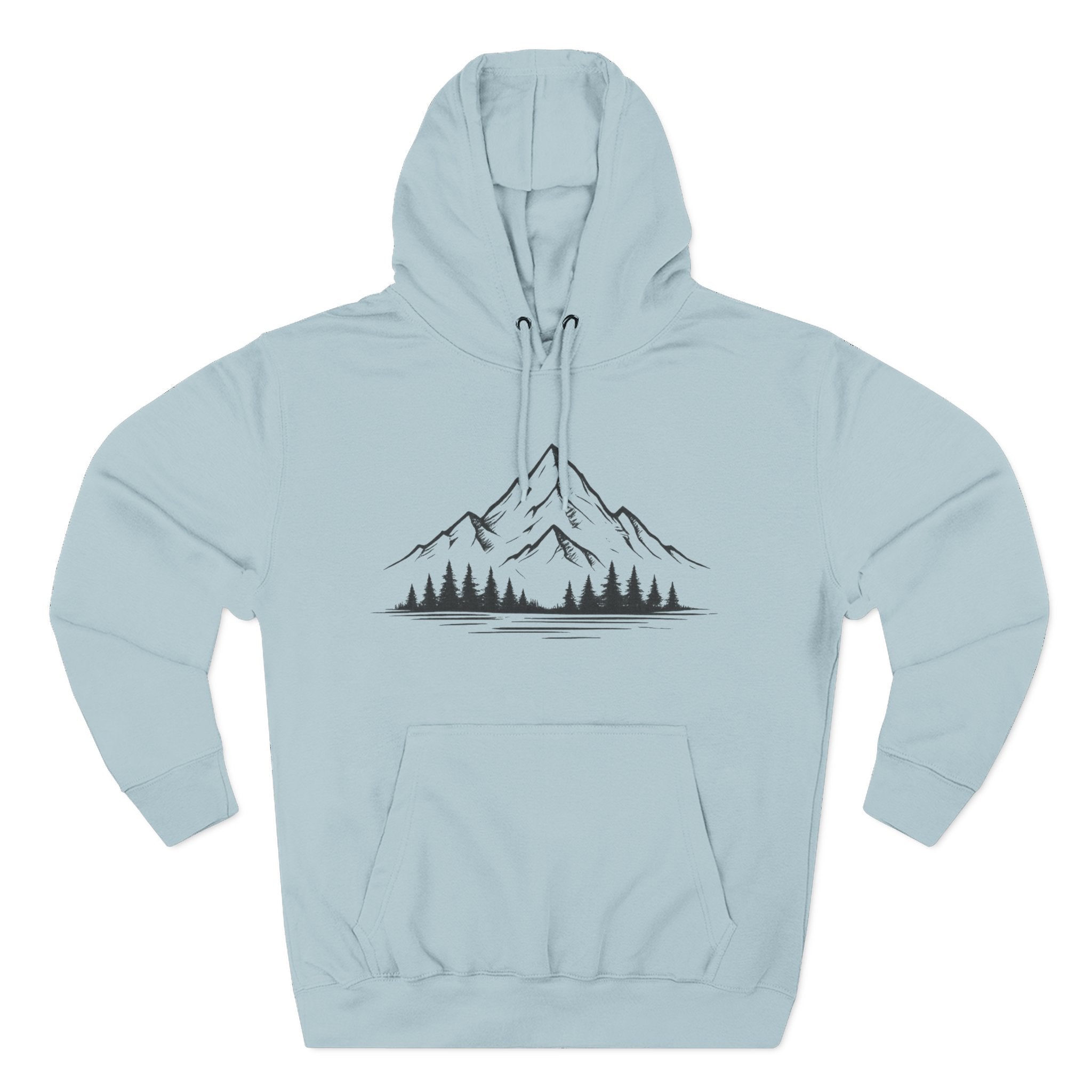 Mountain Pines Hoodie — Minimal Mountain & Forest Graphic Pullover