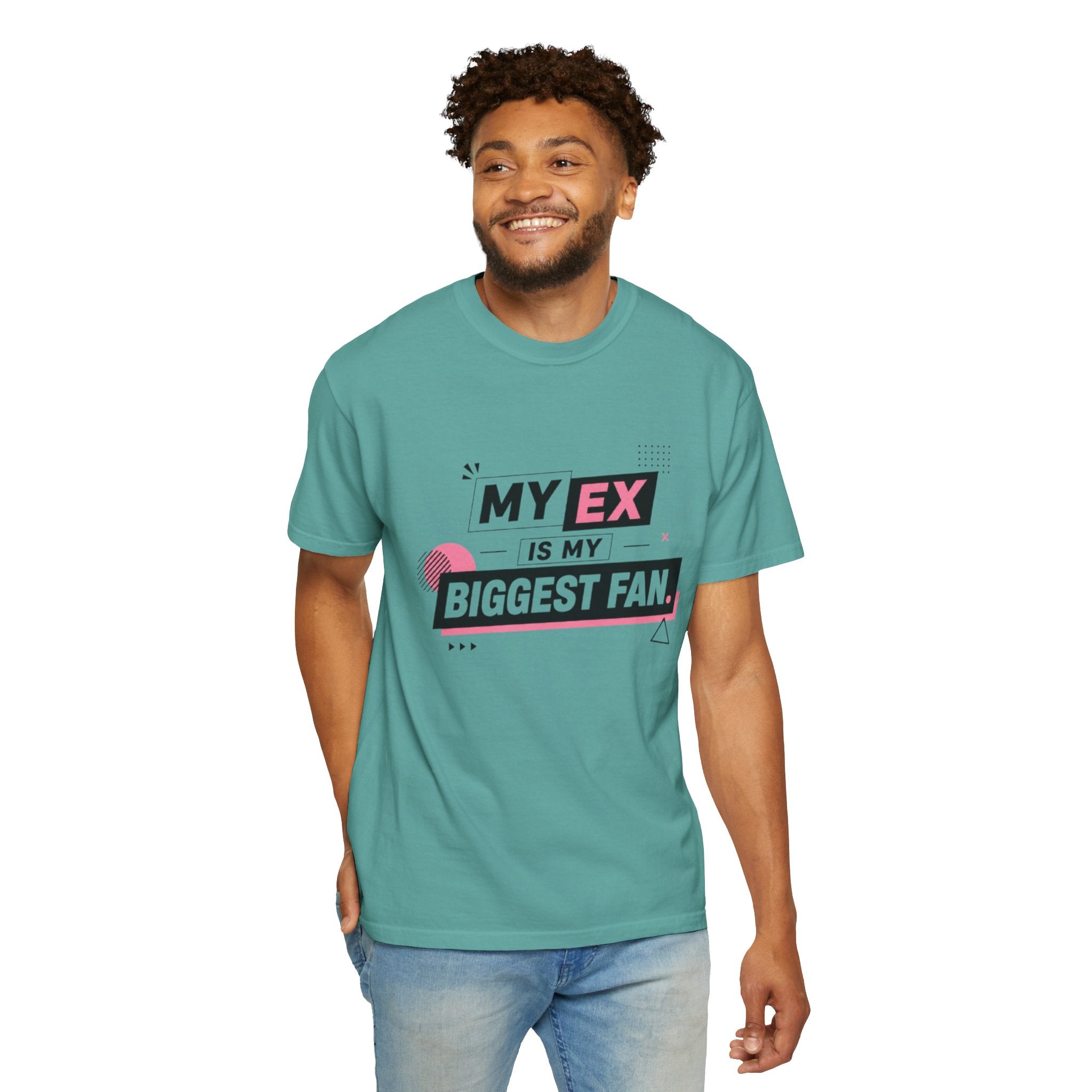 Funny Graphic T-Shirt — "My Ex Is My Biggest Fan" Retro Pink & Black