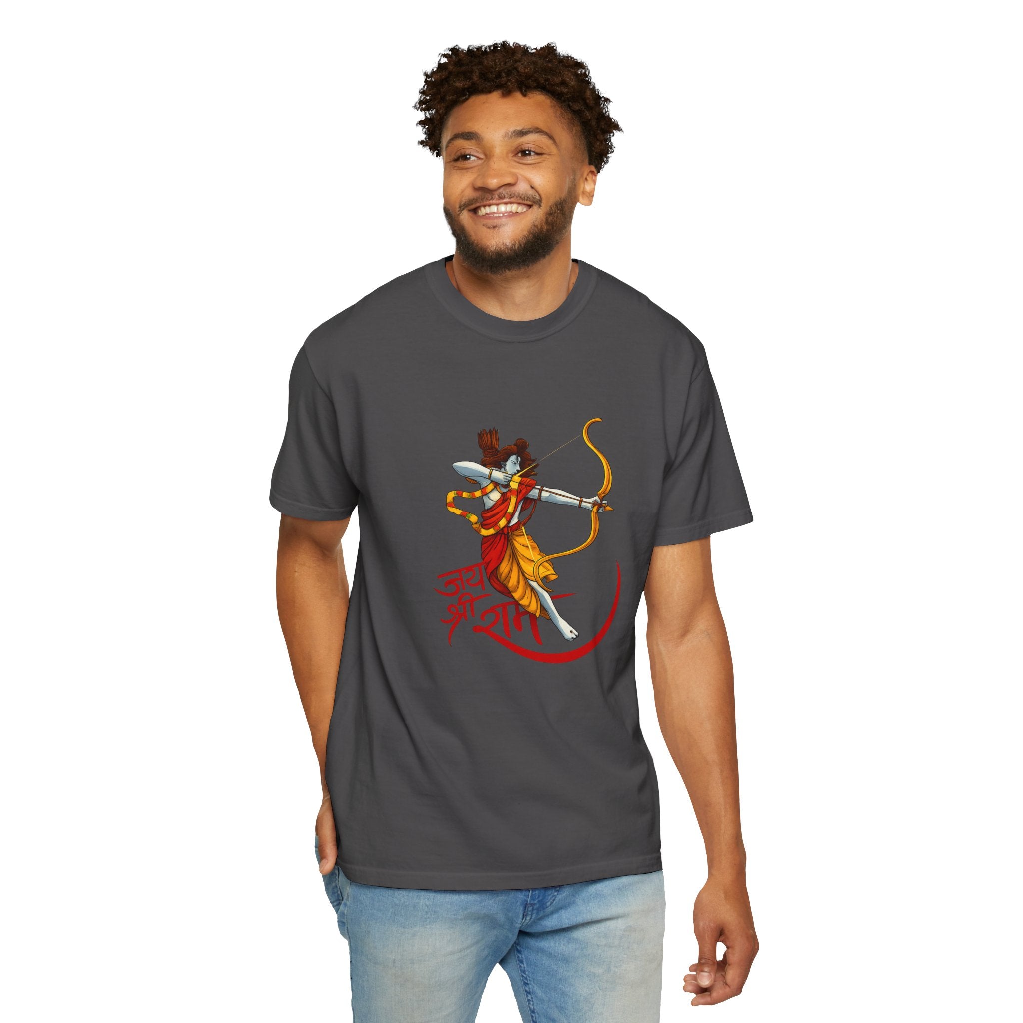 Ram Archer T-Shirt with ‘Jai Shri Ram’ Hindi Script — Hindu Festival & Devotional Tee