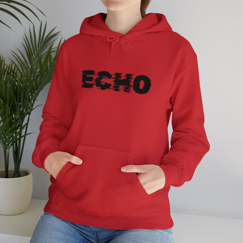Echo Distressed Logo Hoodie — Retro Grunge Streetwear Pullover