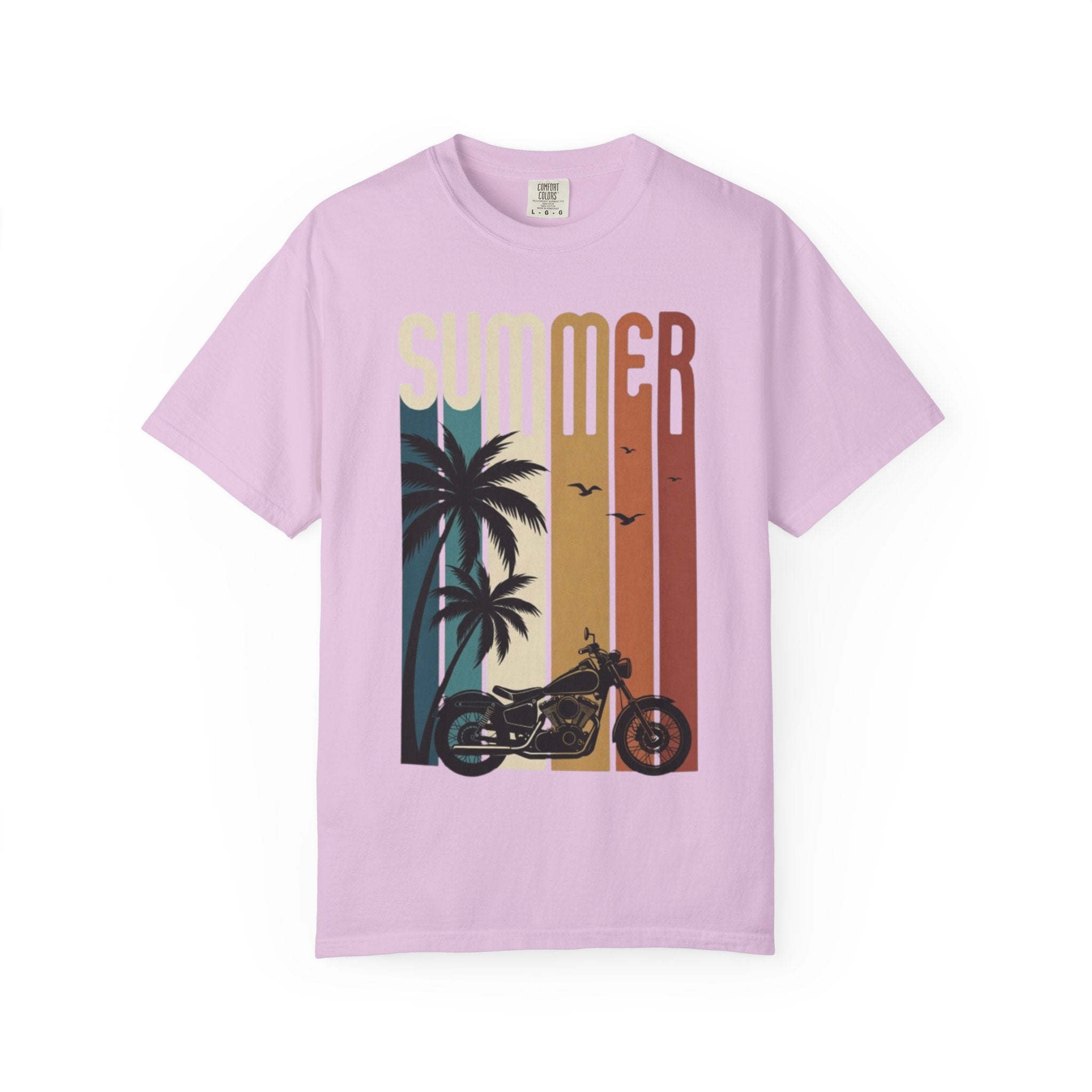 Summer Motorcycle Tee — Retro Palm Tree Beach Graphic T-Shirt