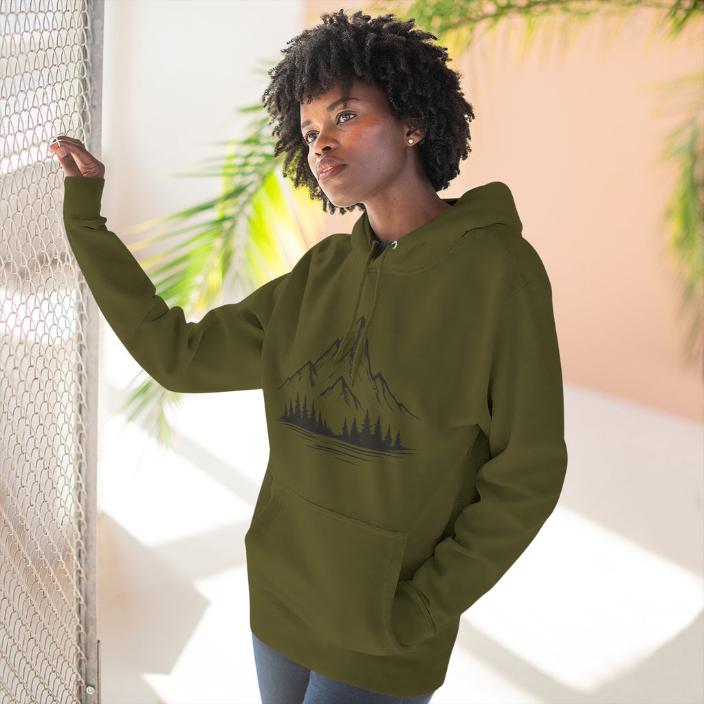 Mountain Pines Hoodie — Minimal Mountain & Forest Graphic Pullover