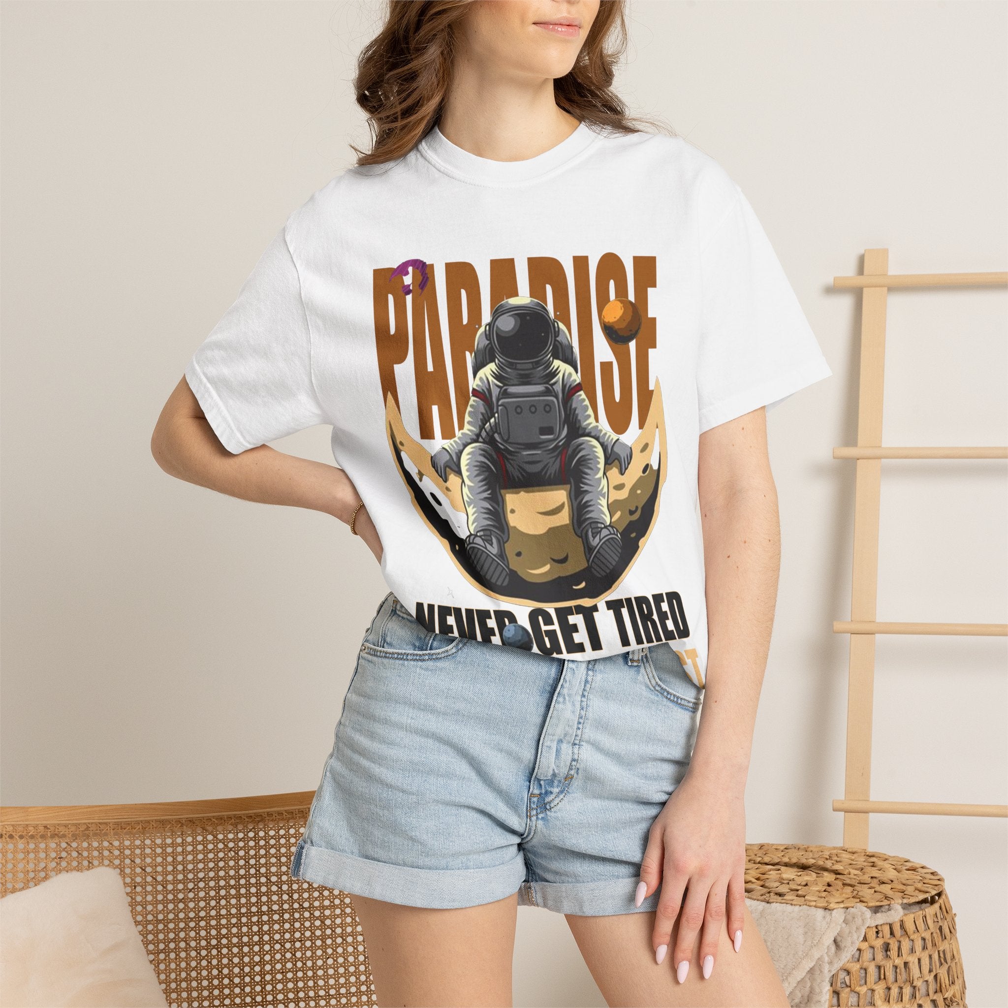 T-Shirt — 'Paradise: Never Get Tired of Getting Lost' Astronaut Graphic Tee