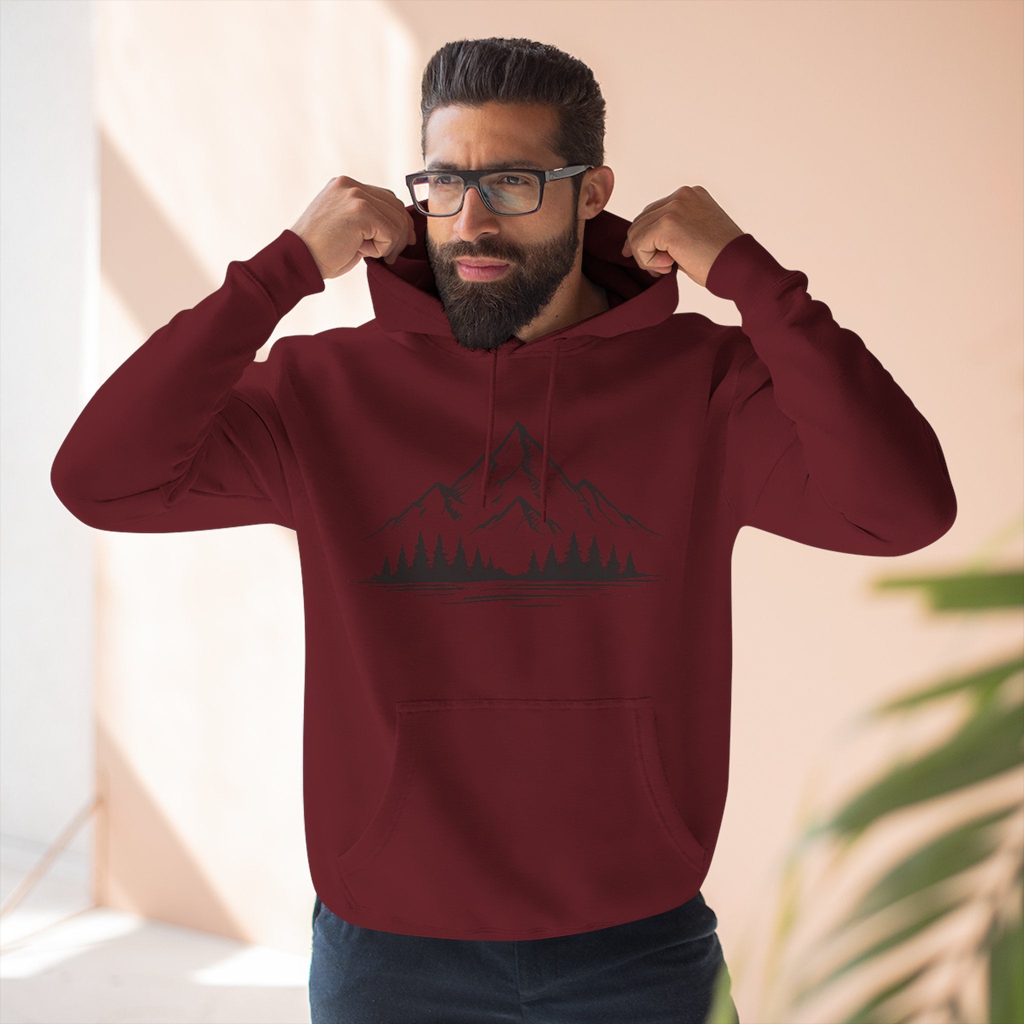 Mountain Pines Hoodie — Minimal Mountain & Forest Graphic Pullover