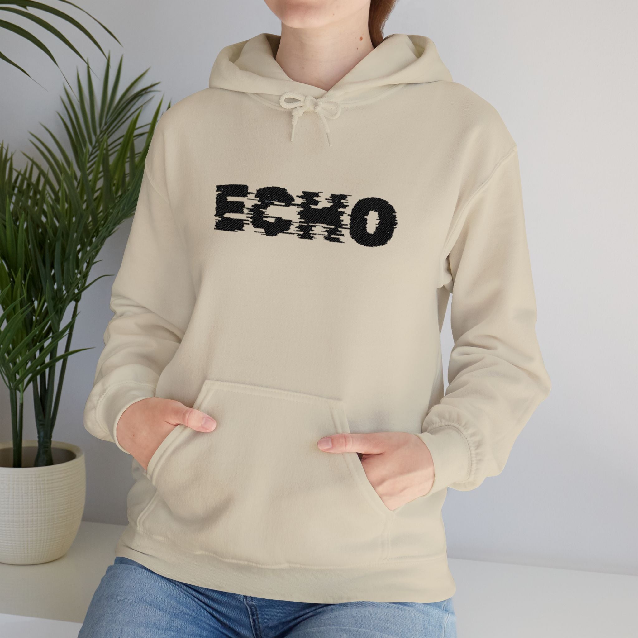 Echo Distressed Logo Hoodie — Retro Grunge Streetwear Pullover