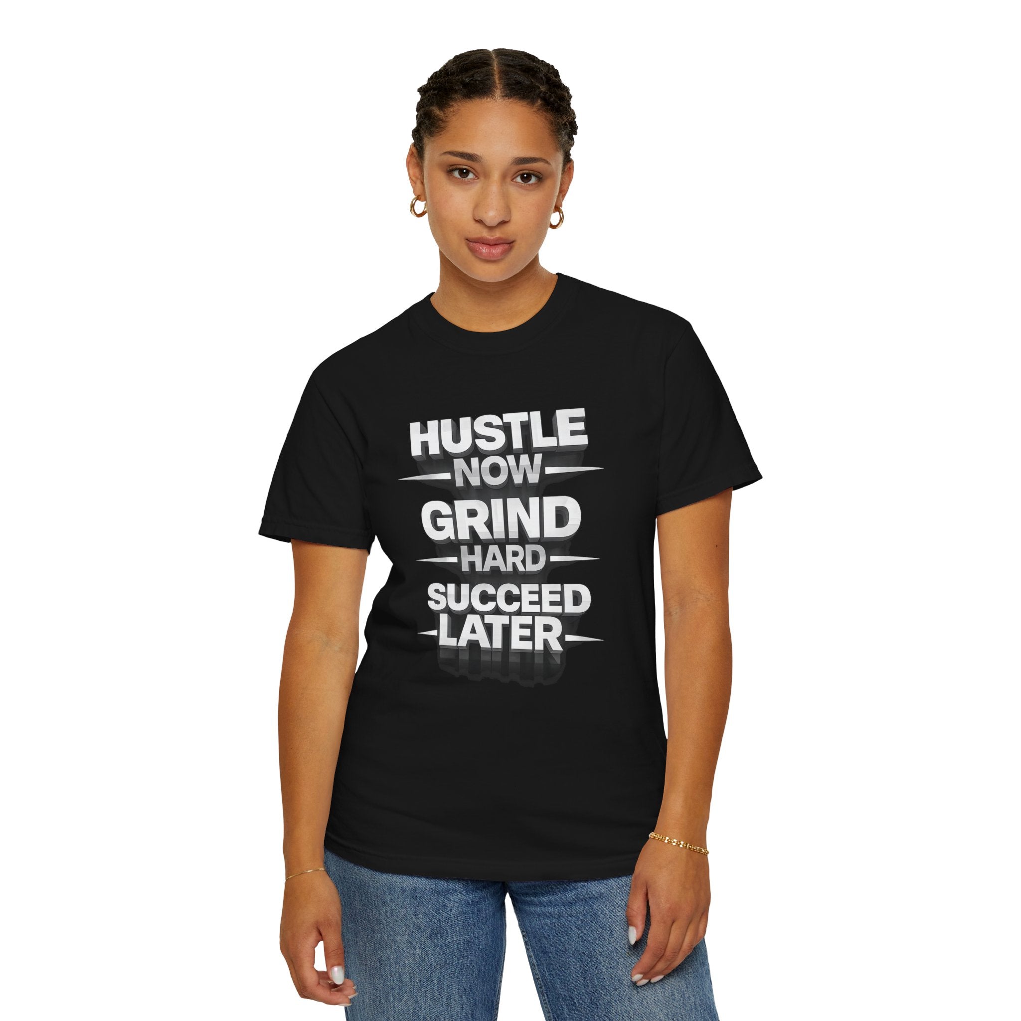 Motivational Hustle T‑Shirt — “Hustle Now, Grind Hard, Succeed Later”