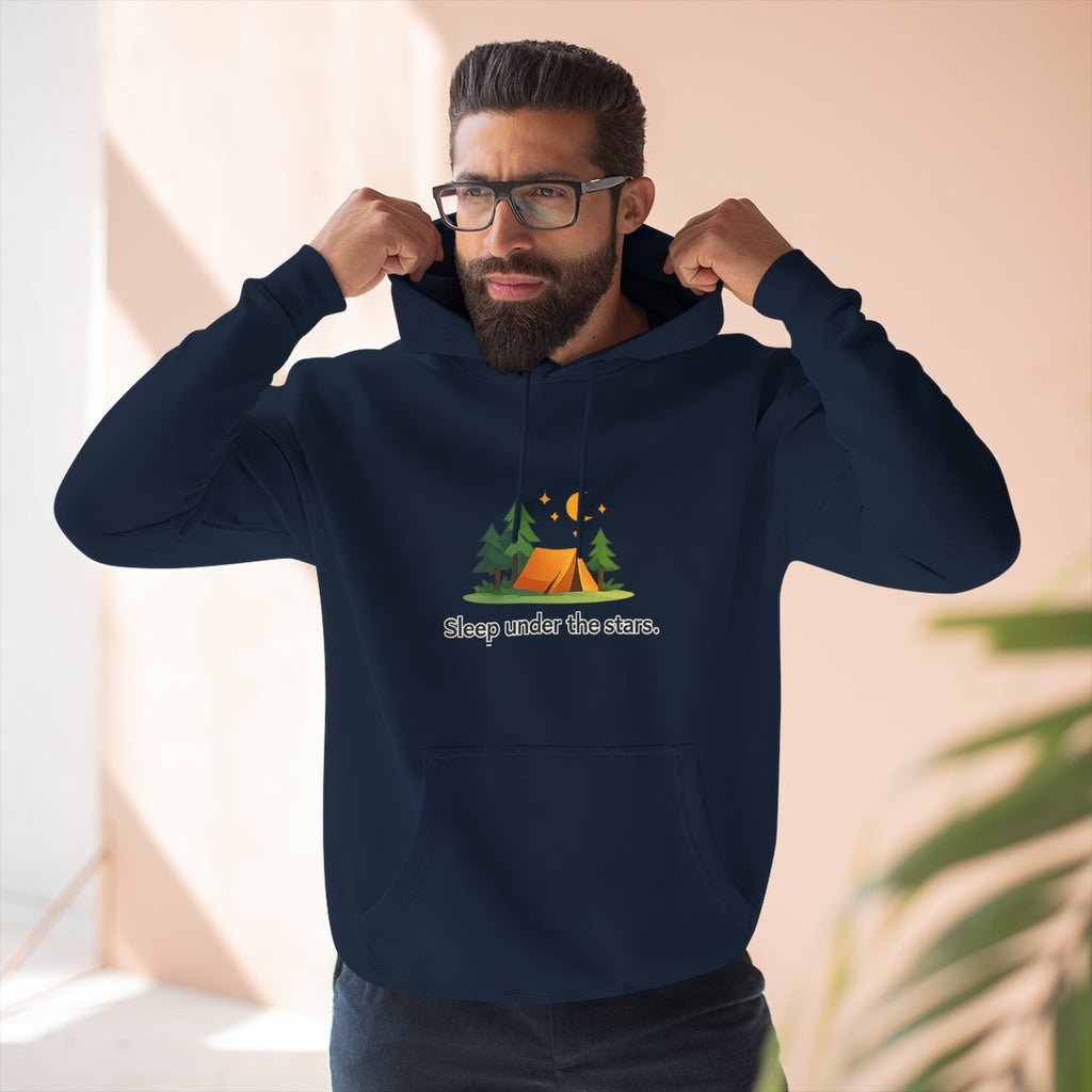 Camping Hoodie — "Sleep Under the Stars" Tent & Moon Graphic