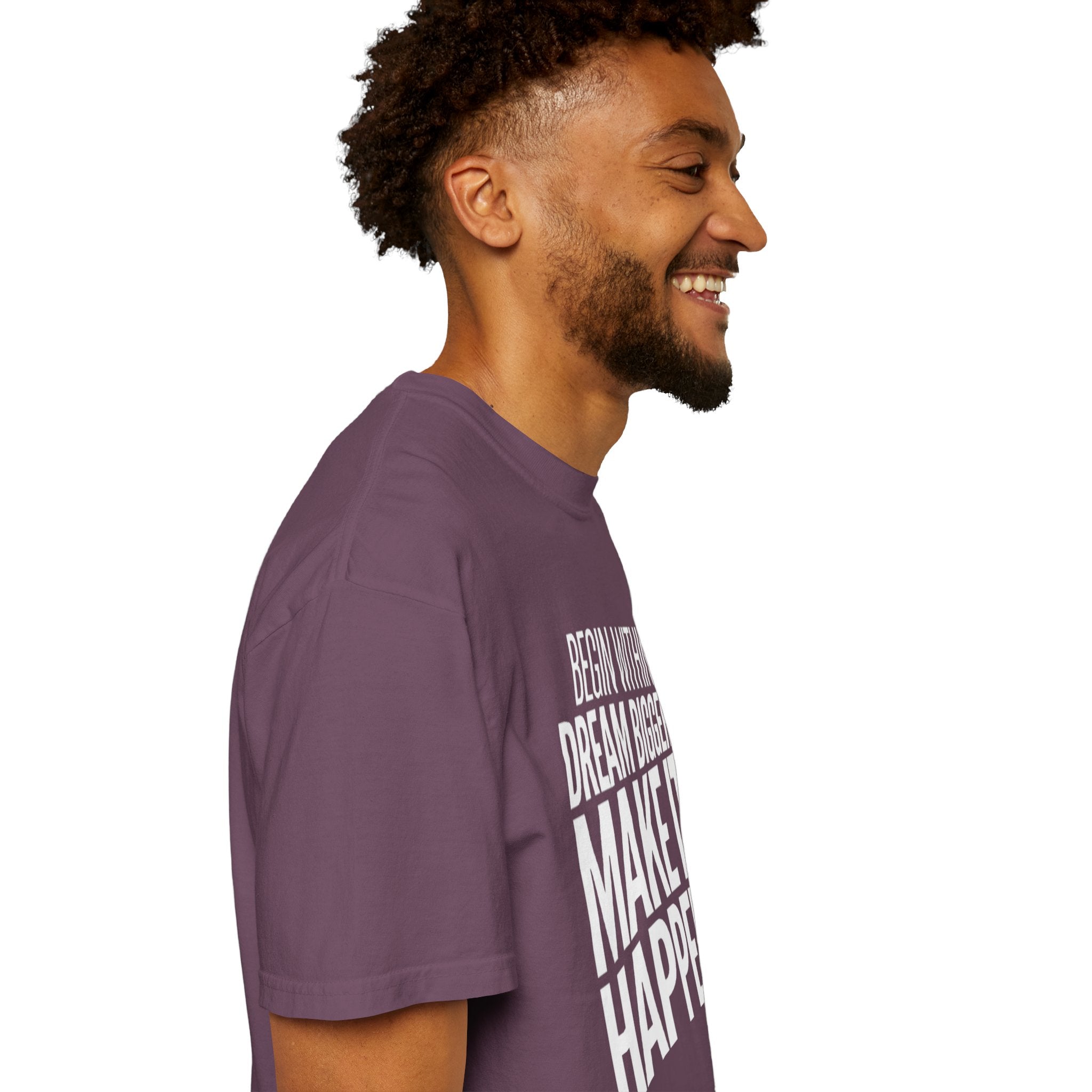 Motivational T-Shirt — “Begin Within. Dream Bigger. Make It Happen.” Inspirational Quote Tee