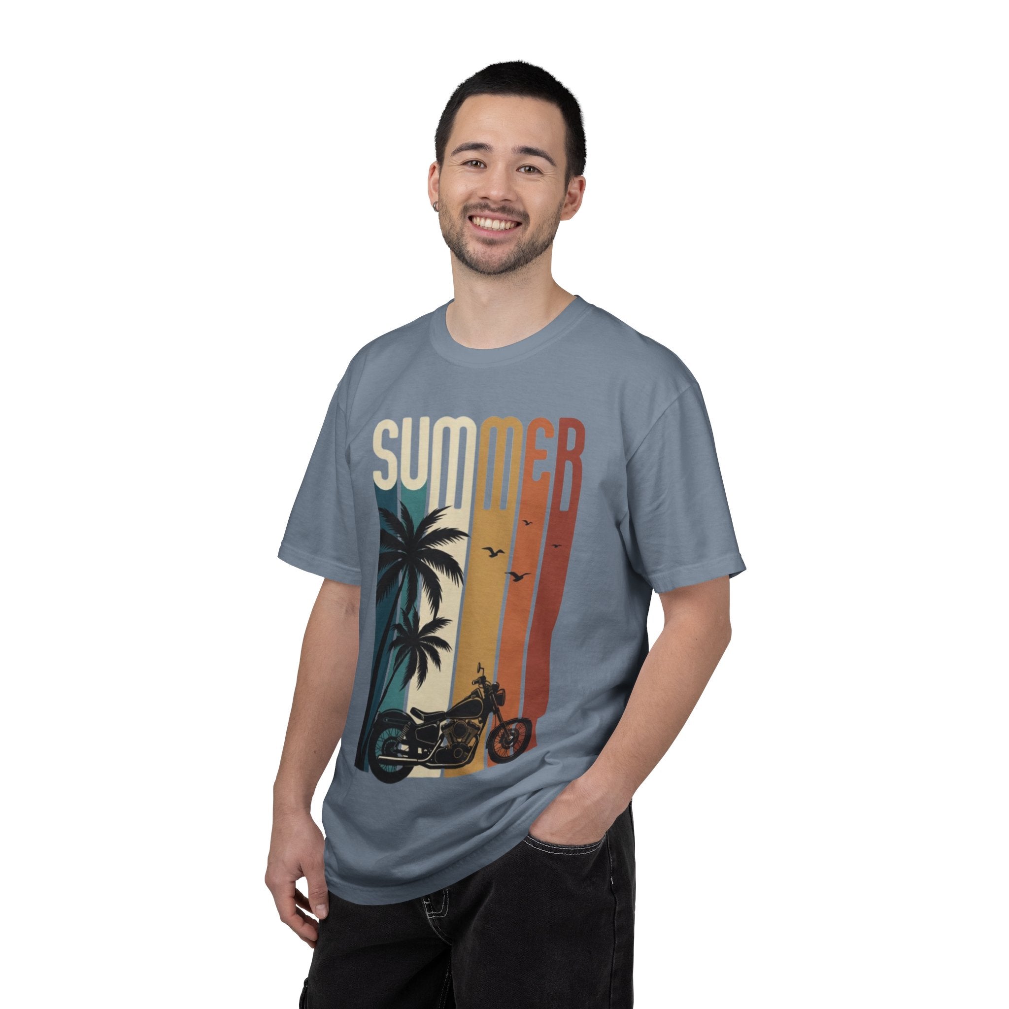 Summer Motorcycle Tee — Retro Palm Tree Beach Graphic T-Shirt