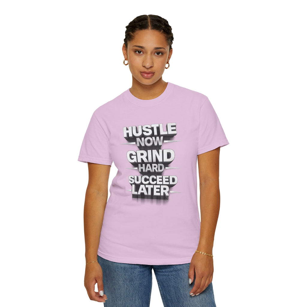 Motivational Hustle T‑Shirt — “Hustle Now, Grind Hard, Succeed Later”