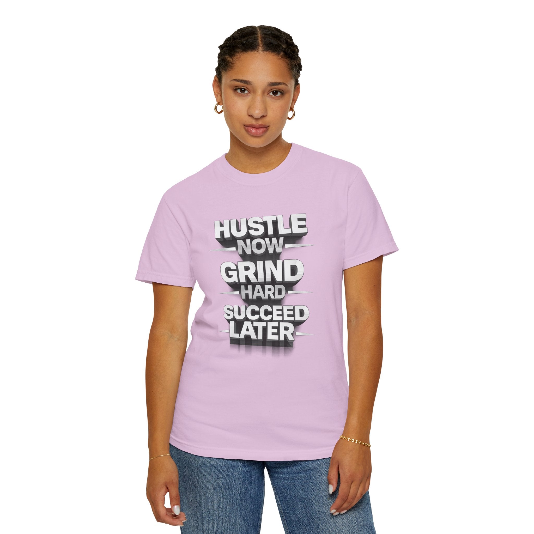 Motivational Hustle T‑Shirt — “Hustle Now, Grind Hard, Succeed Later”