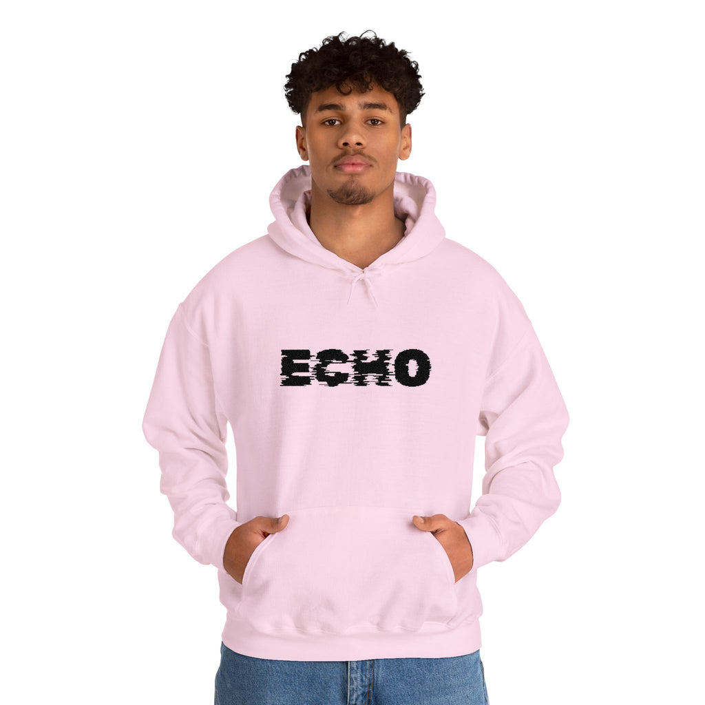 Echo Distressed Logo Hoodie — Retro Grunge Streetwear Pullover