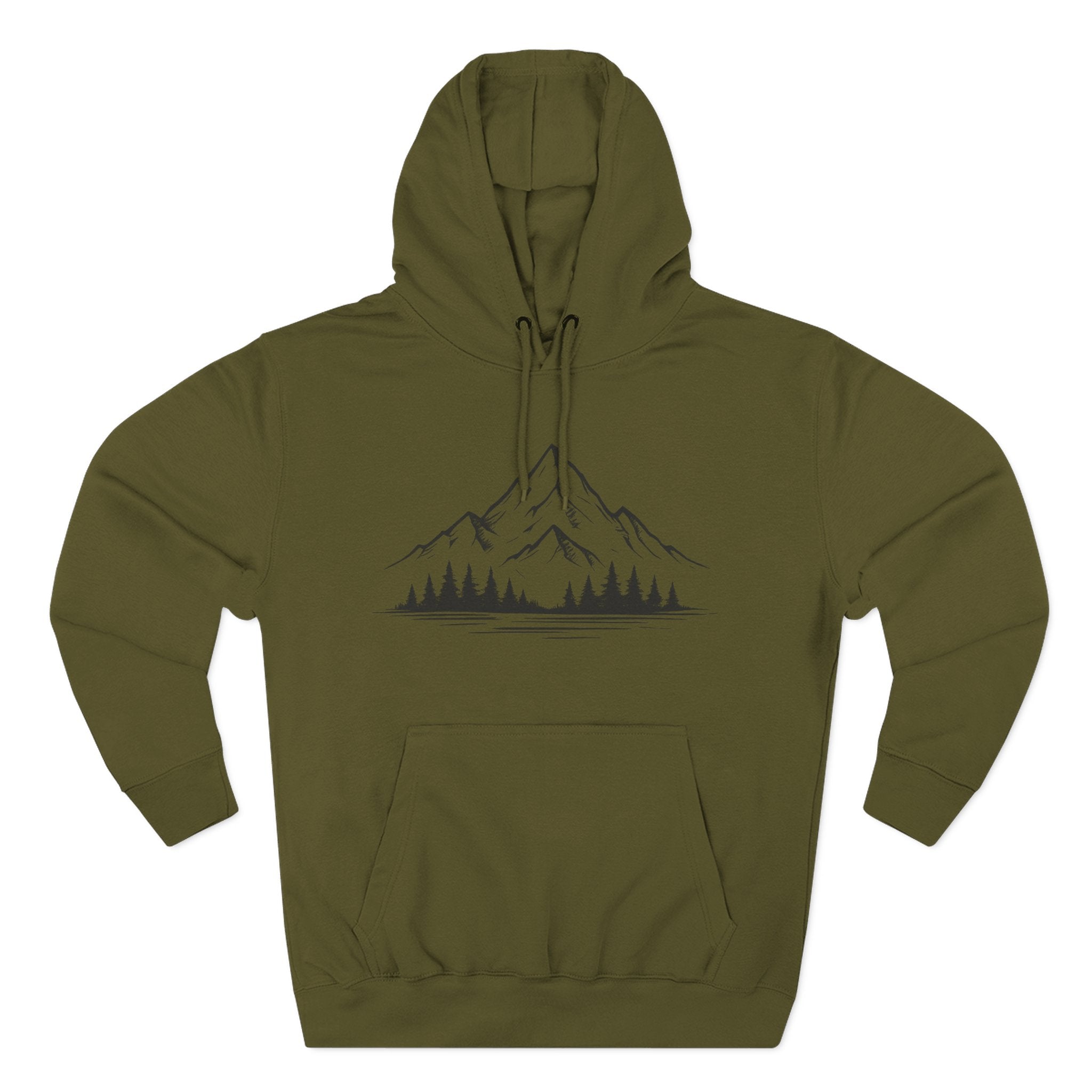Mountain Pines Hoodie — Minimal Mountain & Forest Graphic Pullover