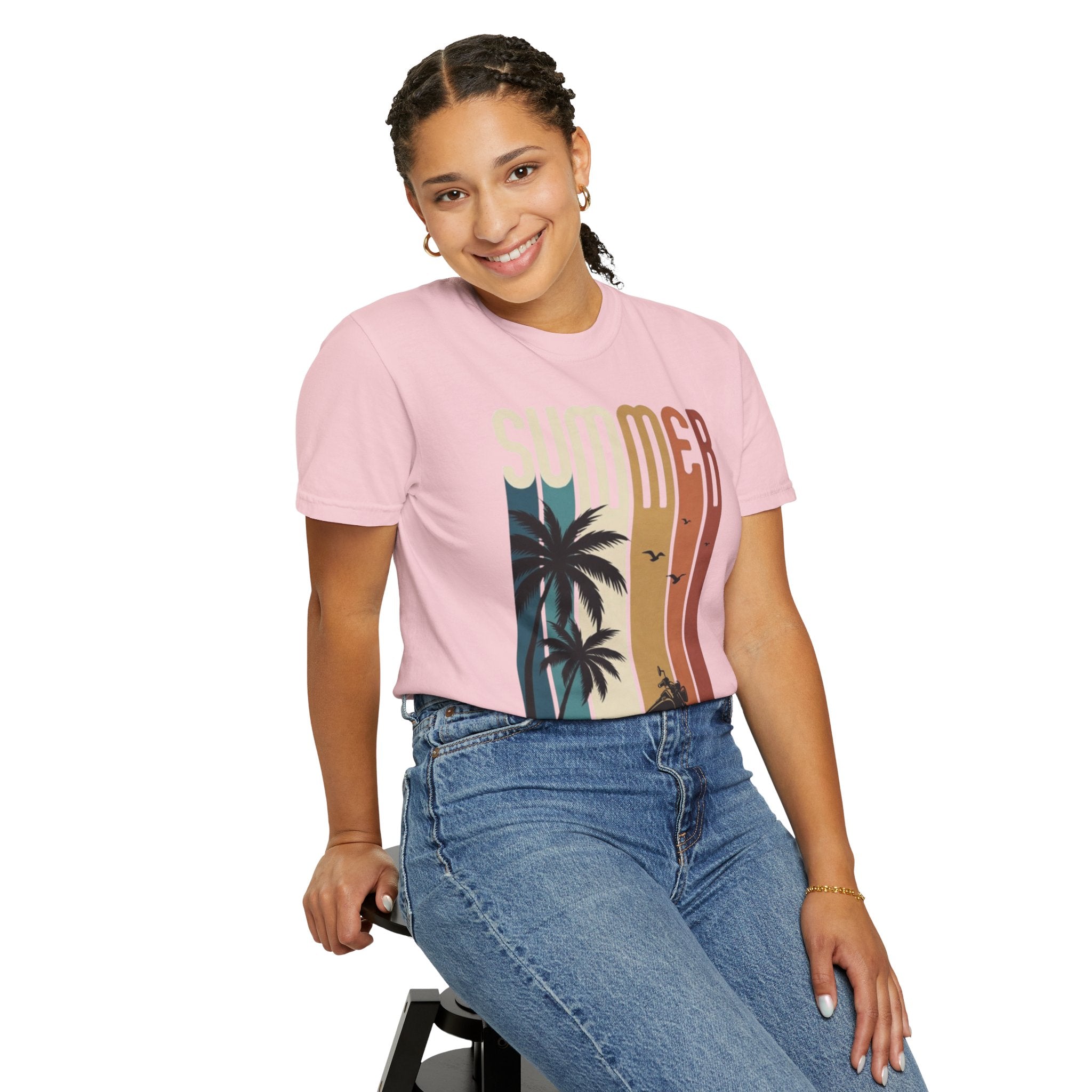 Summer Motorcycle Tee — Retro Palm Tree Beach Graphic T-Shirt