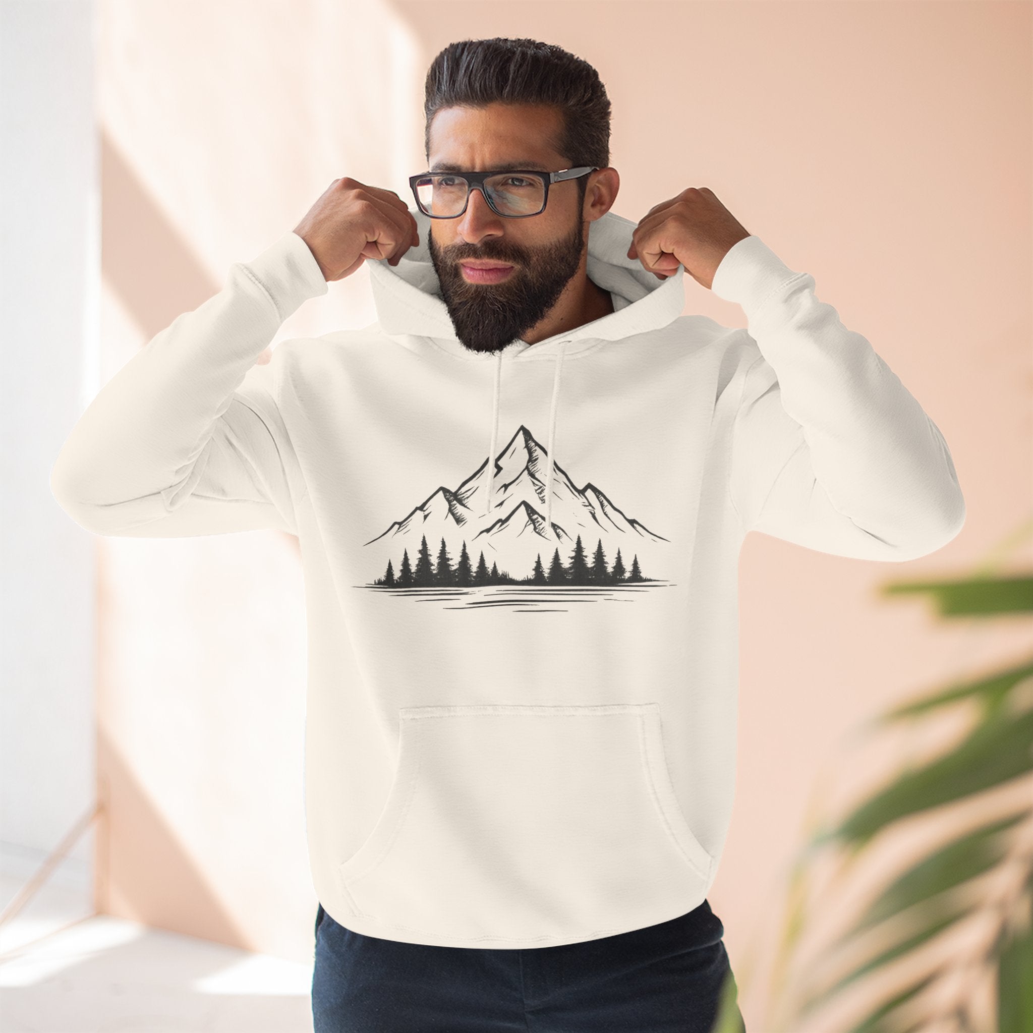 Mountain Pines Hoodie — Minimal Mountain & Forest Graphic Pullover