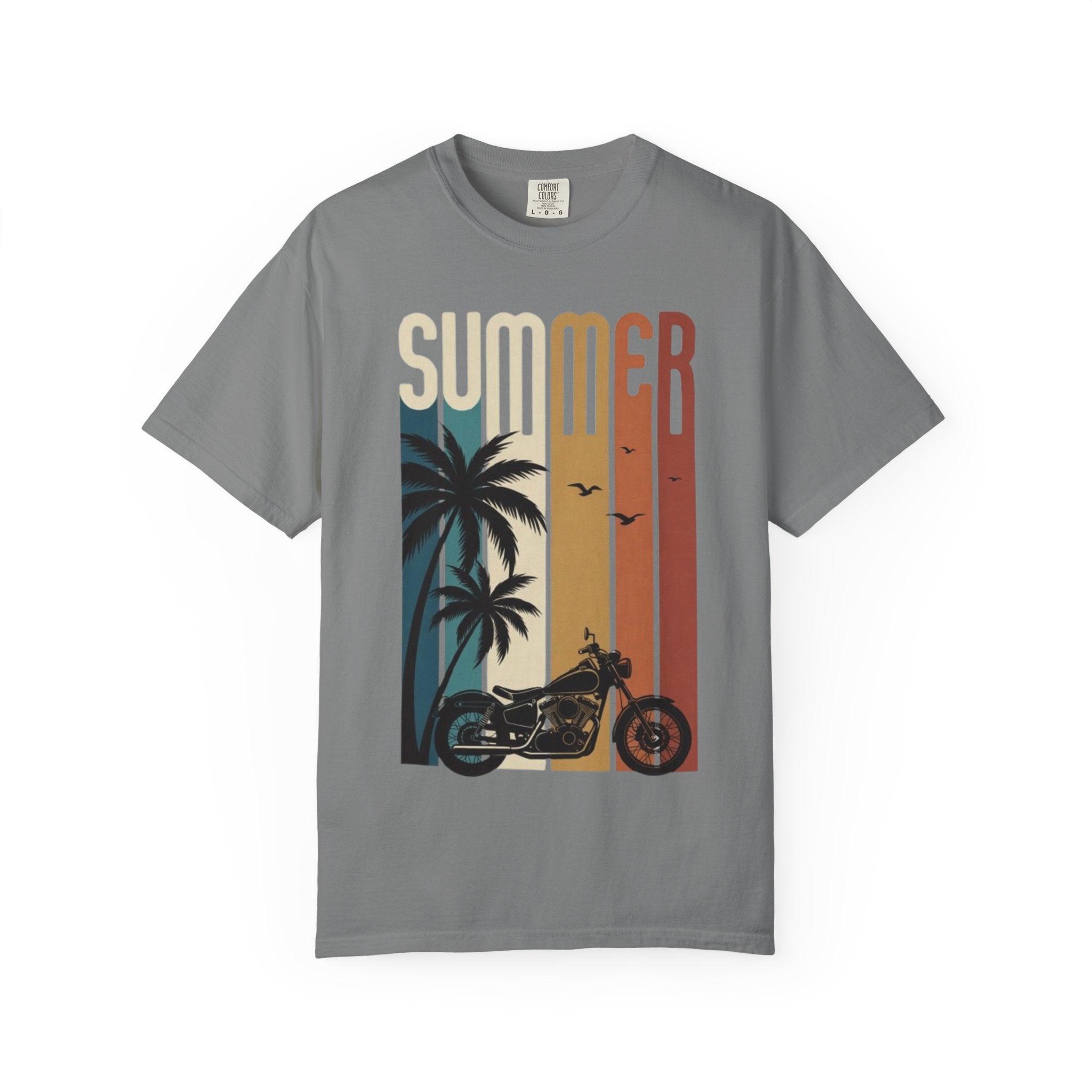 Summer Motorcycle Tee — Retro Palm Tree Beach Graphic T-Shirt
