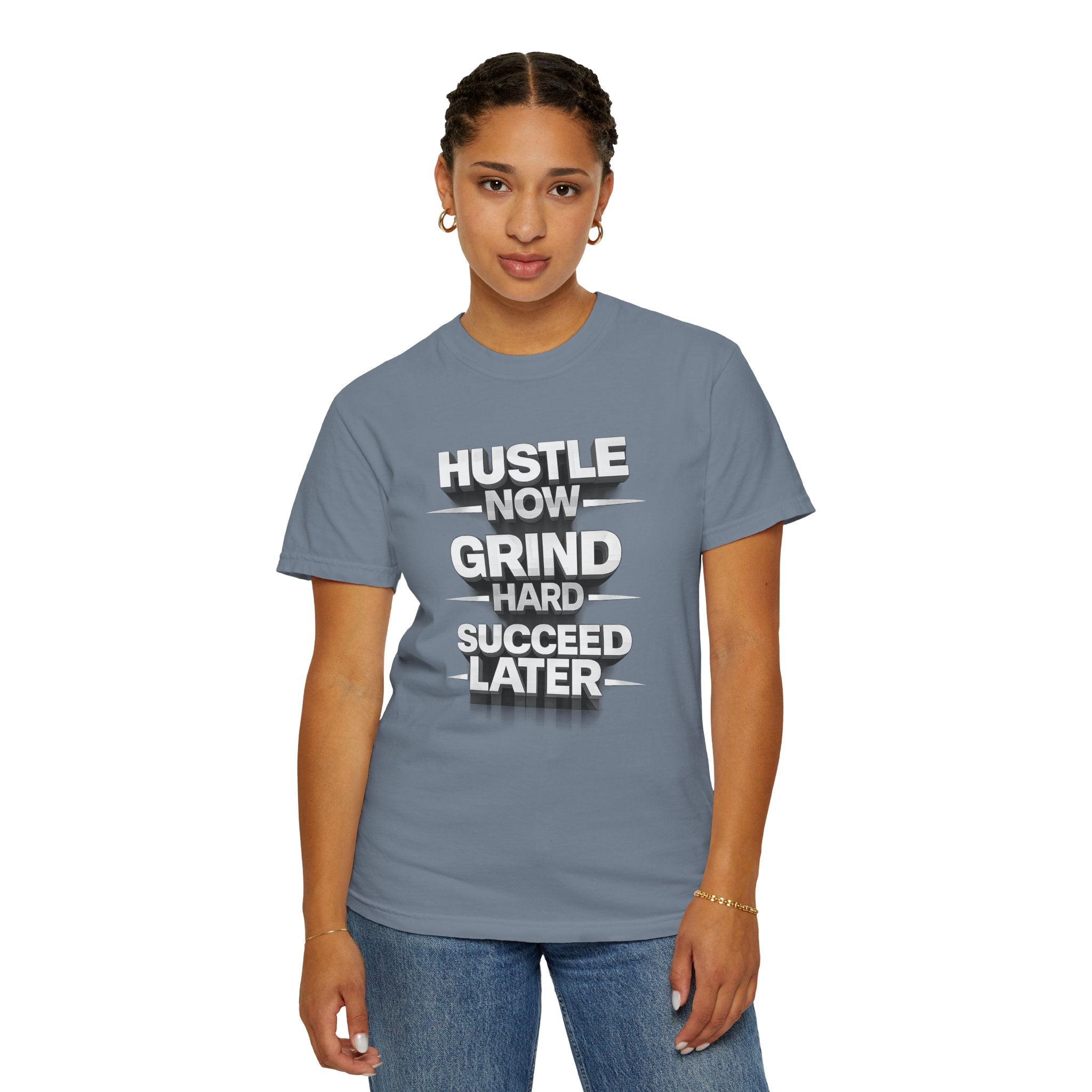 Motivational Hustle T‑Shirt — “Hustle Now, Grind Hard, Succeed Later”