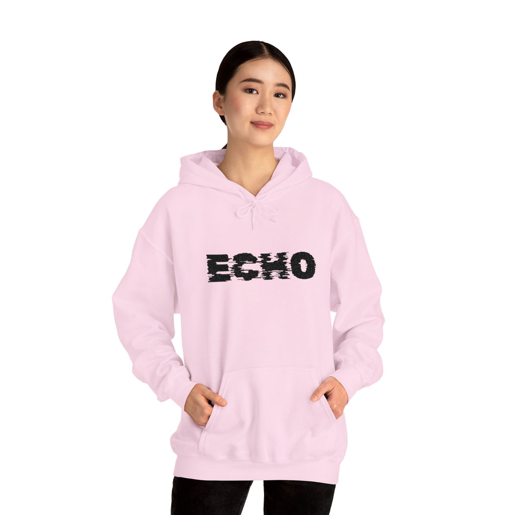 Echo Distressed Logo Hoodie — Retro Grunge Streetwear Pullover