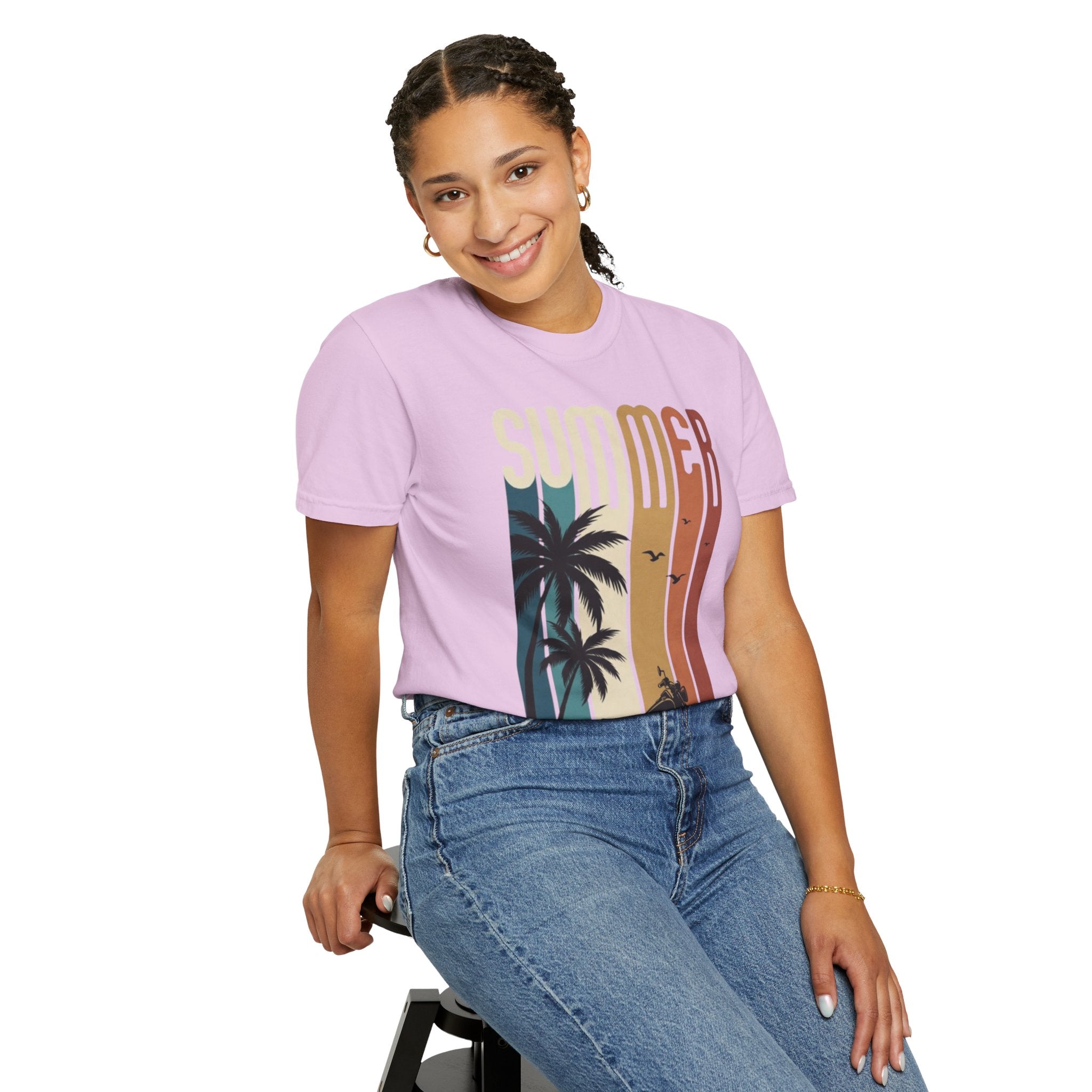 Summer Motorcycle Tee — Retro Palm Tree Beach Graphic T-Shirt