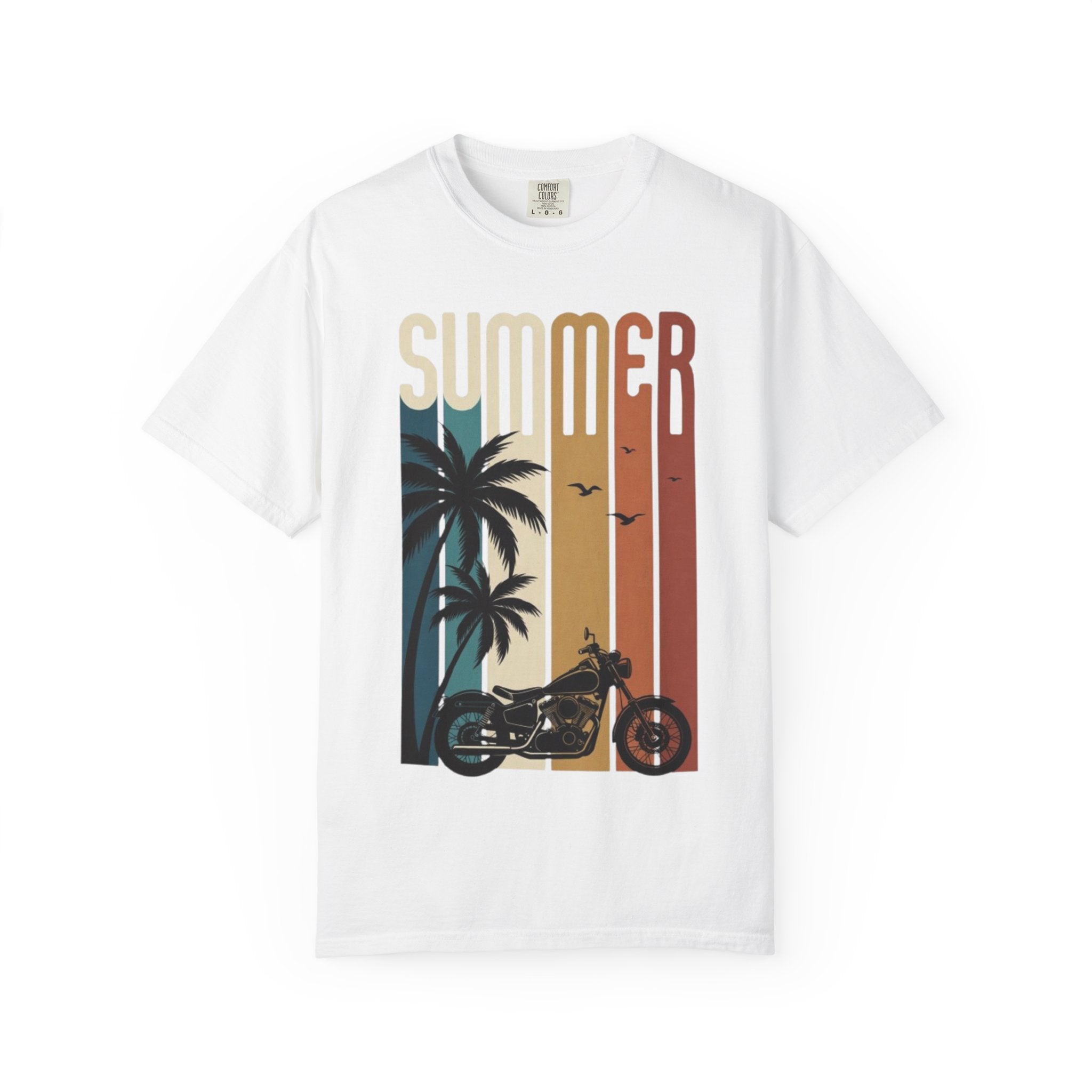 Summer Motorcycle Tee — Retro Palm Tree Beach Graphic T-Shirt