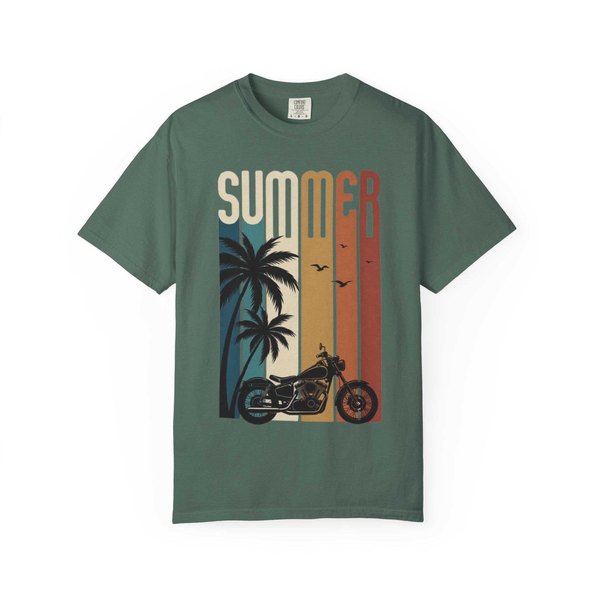 Summer Motorcycle Tee — Retro Palm Tree Beach Graphic T-Shirt