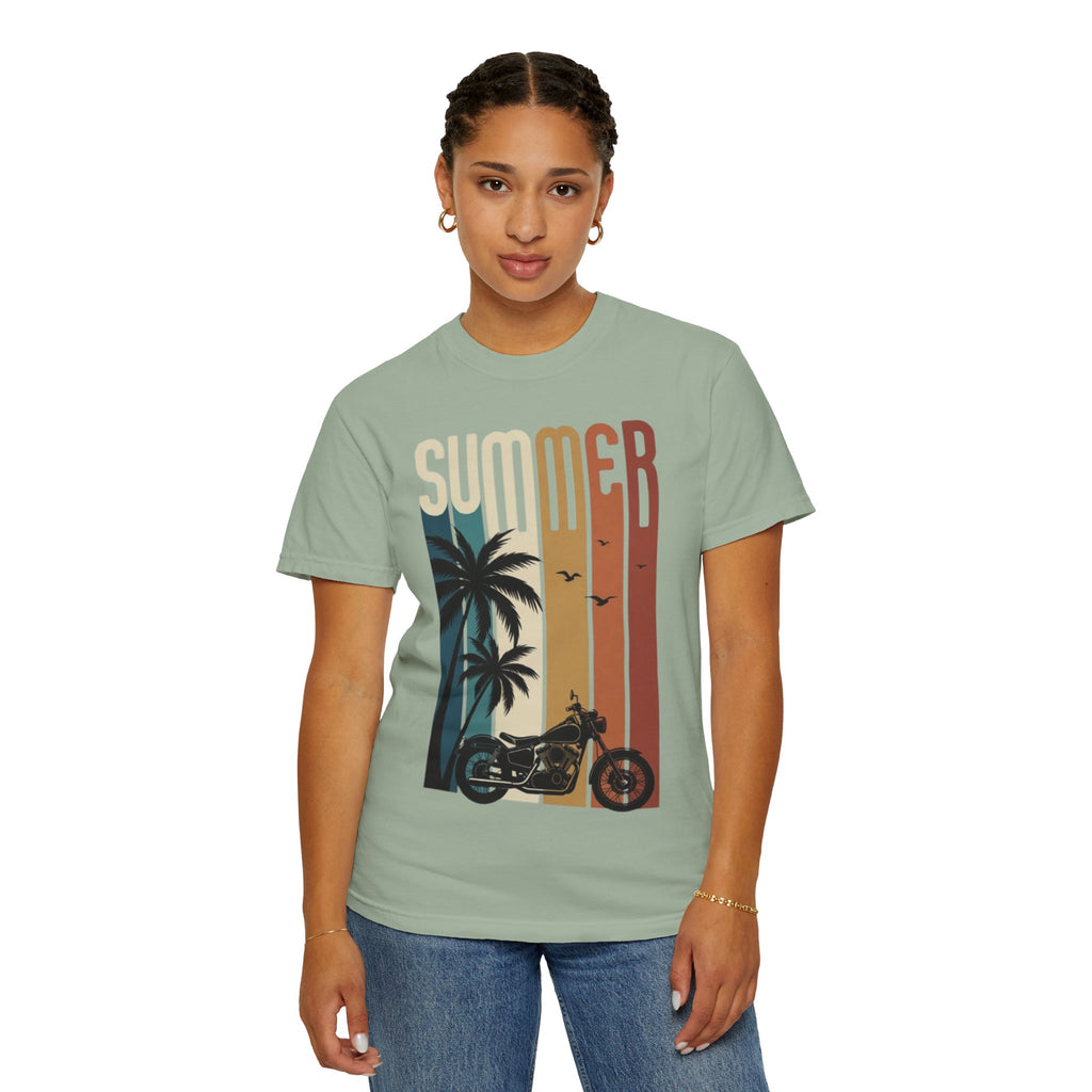 Summer Motorcycle Tee — Retro Palm Tree Beach Graphic T-Shirt