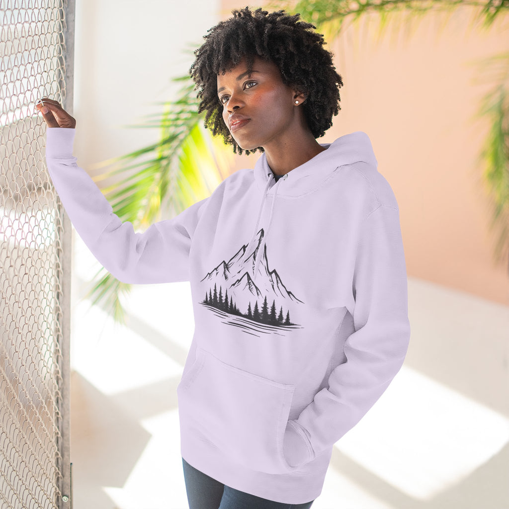 Mountain Pines Hoodie — Minimal Mountain & Forest Graphic Pullover