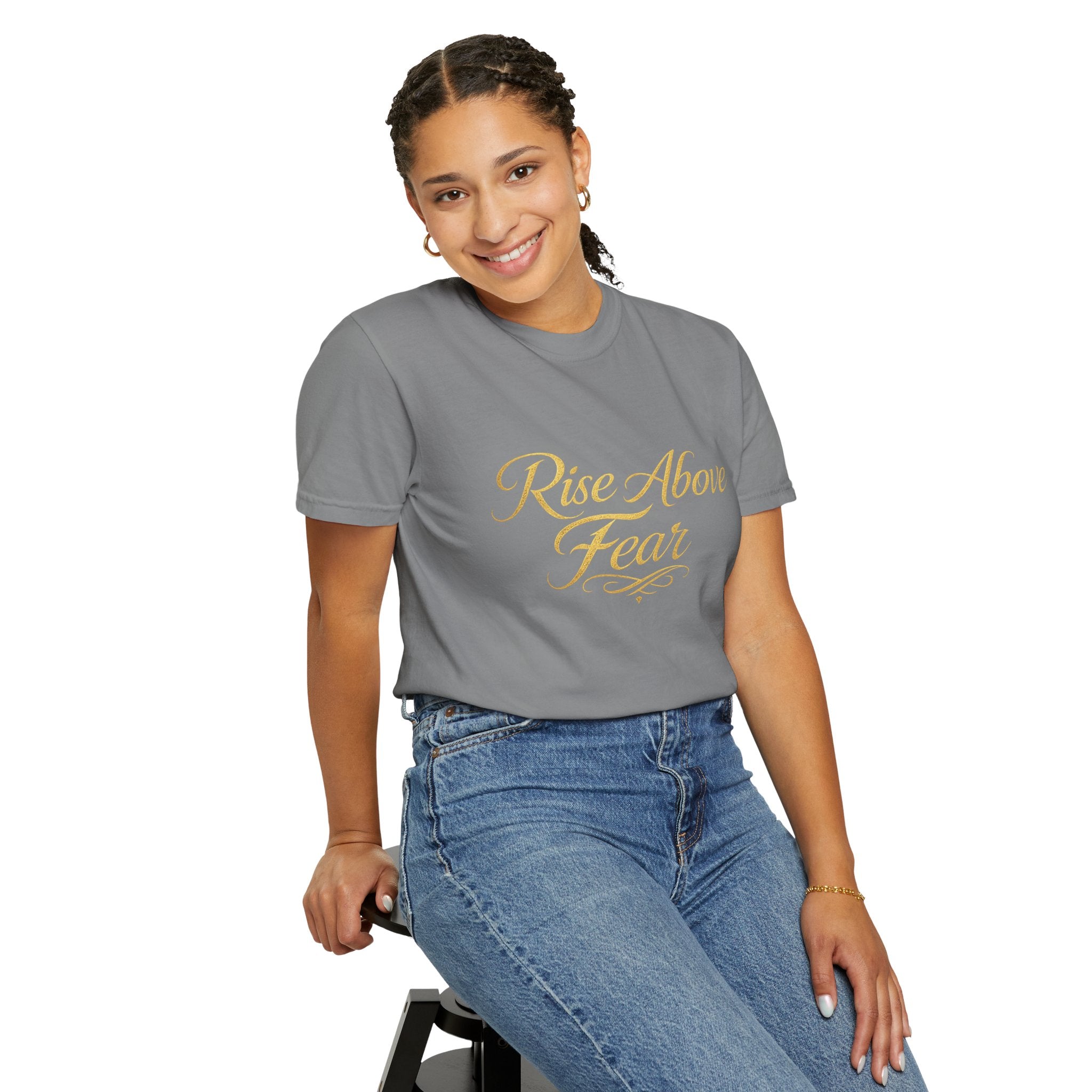 Rise Above Fear T-Shirt — Inspirational Script Graphic Tee