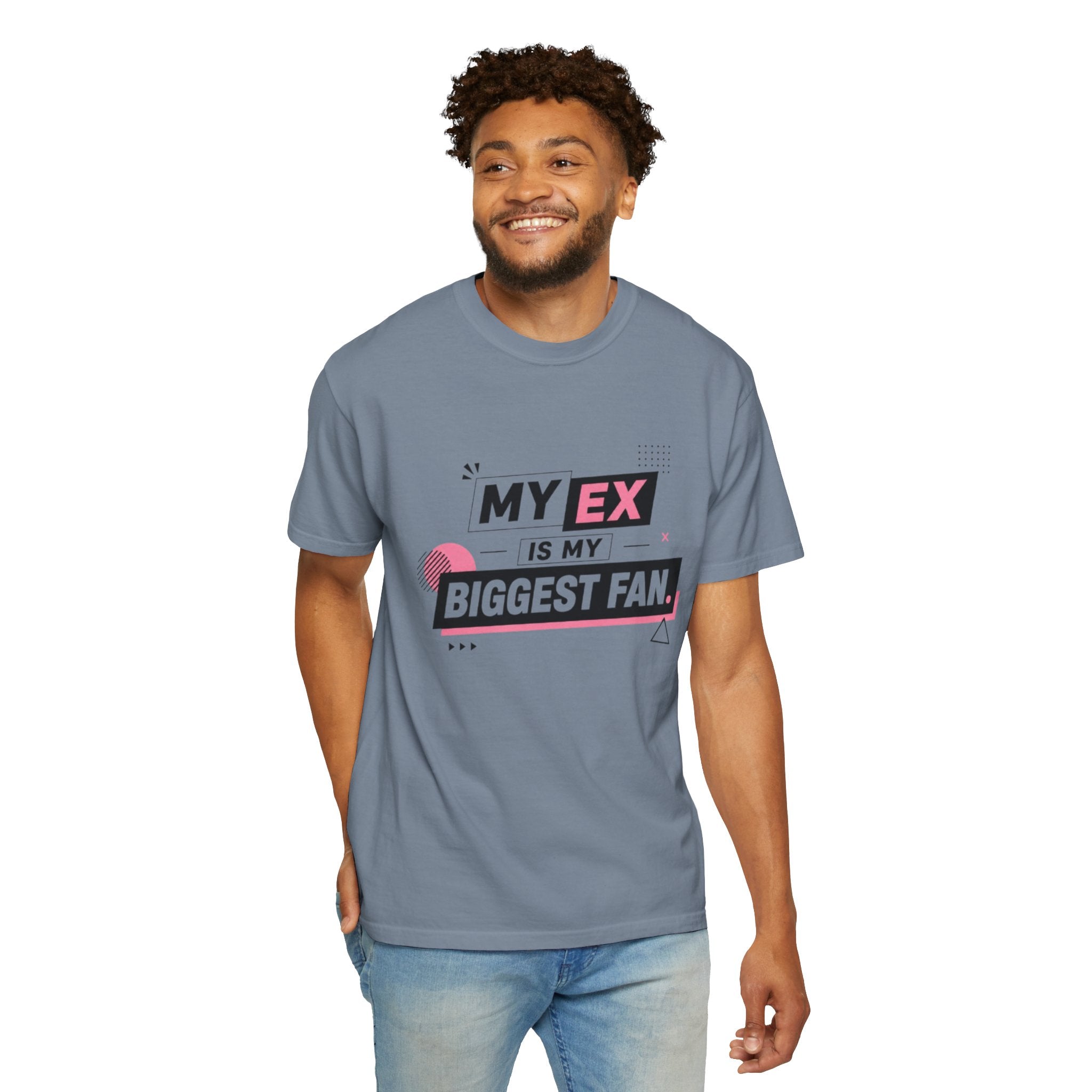 Funny Graphic T-Shirt — "My Ex Is My Biggest Fan" Retro Pink & Black