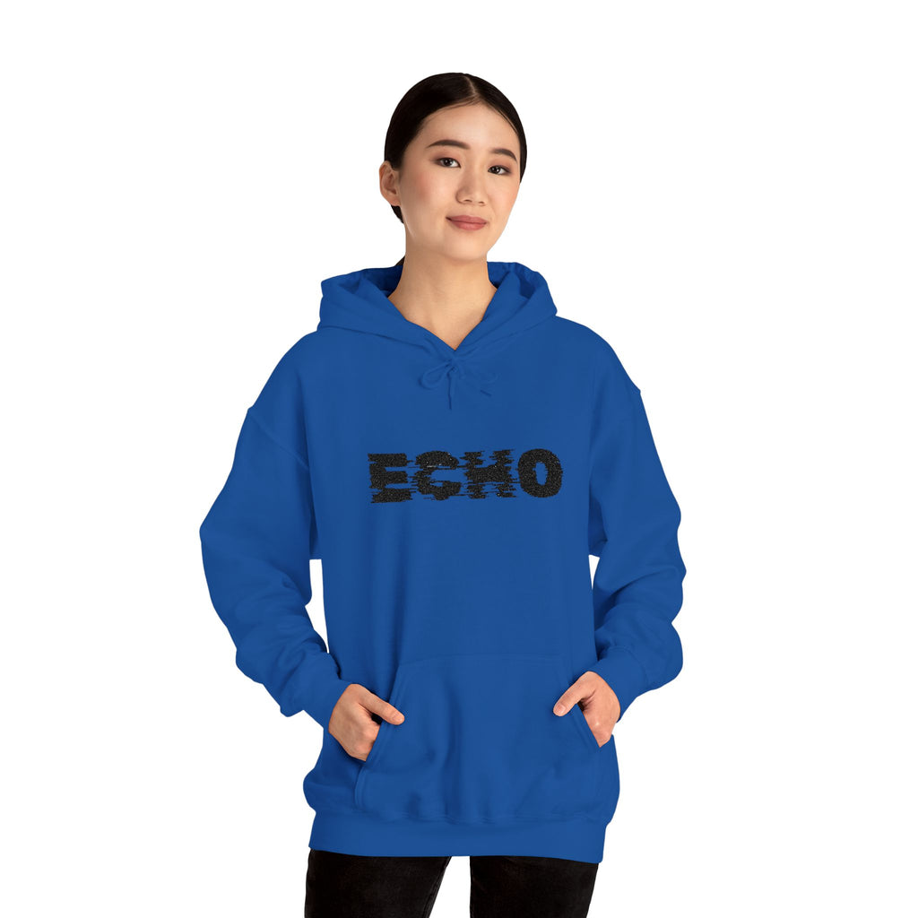Echo Distressed Logo Hoodie — Retro Grunge Streetwear Pullover