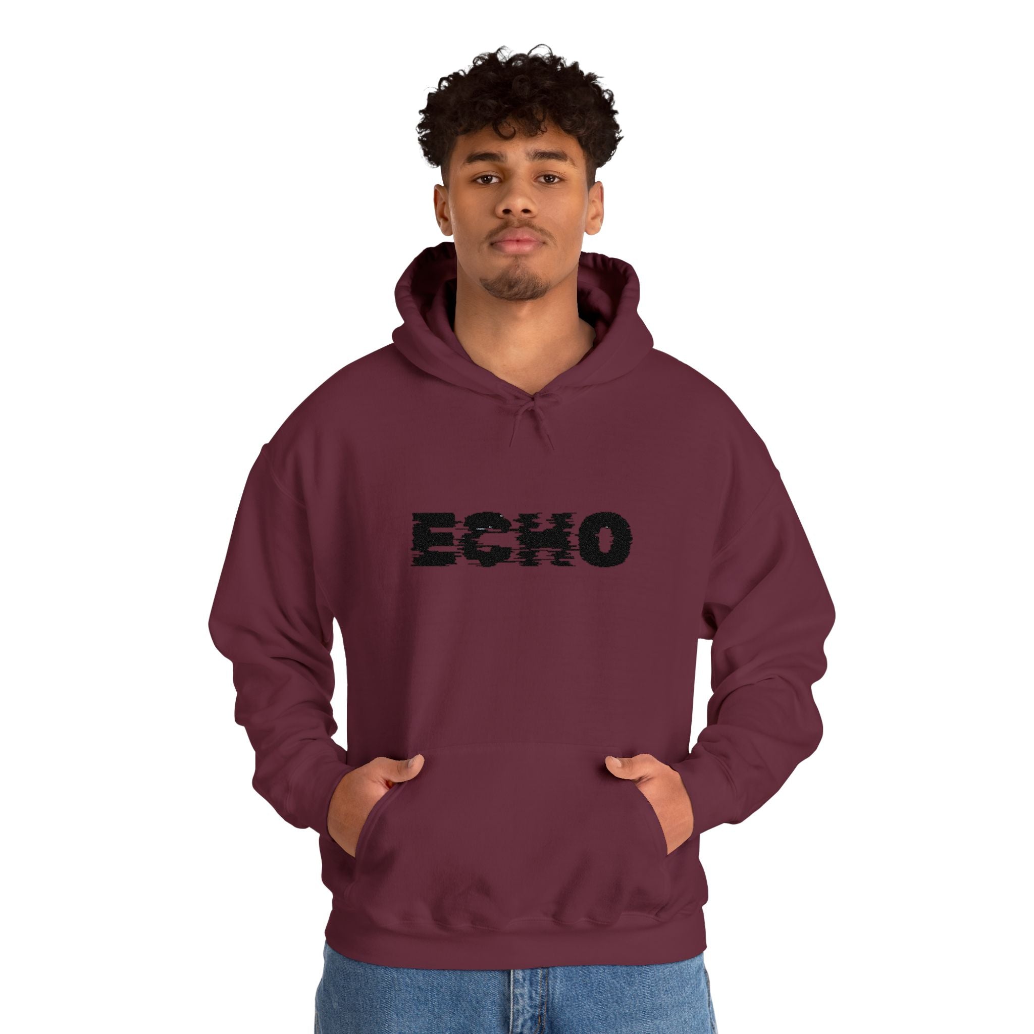 Echo Distressed Logo Hoodie — Retro Grunge Streetwear Pullover