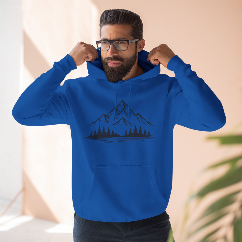 Mountain Pines Hoodie — Minimal Mountain & Forest Graphic Pullover