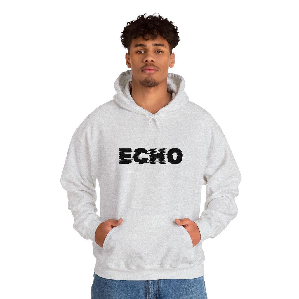 Echo Distressed Logo Hoodie — Retro Grunge Streetwear Pullover