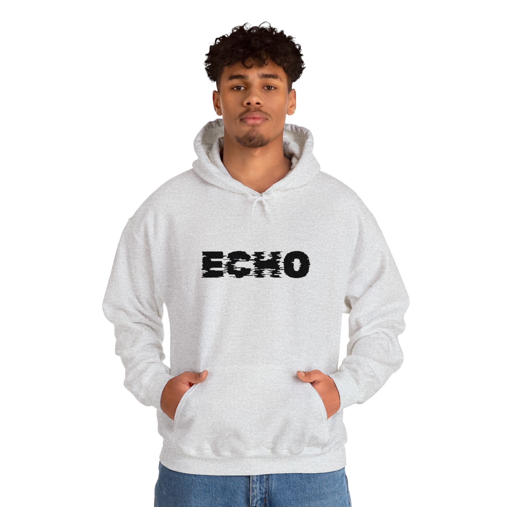Echo Distressed Logo Hoodie — Retro Grunge Streetwear Pullover