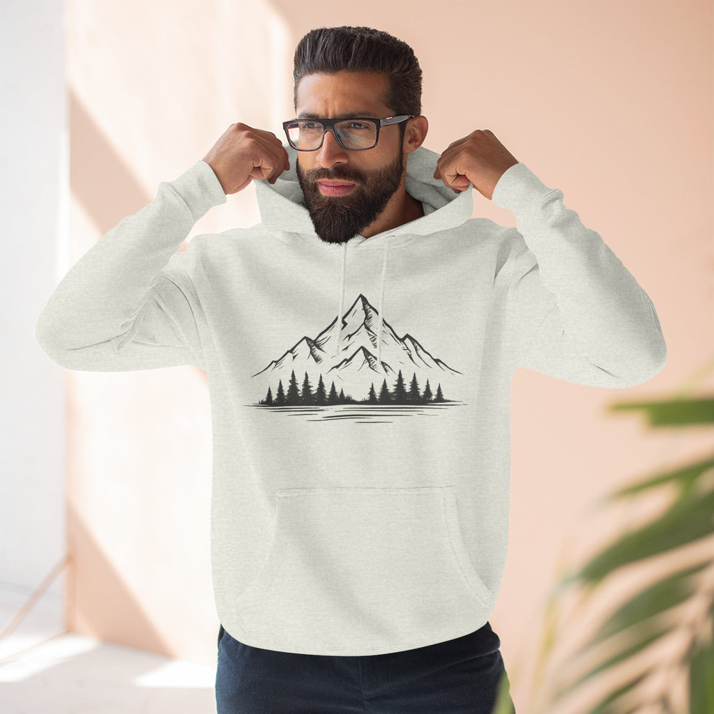 Mountain Pines Hoodie — Minimal Mountain & Forest Graphic Pullover